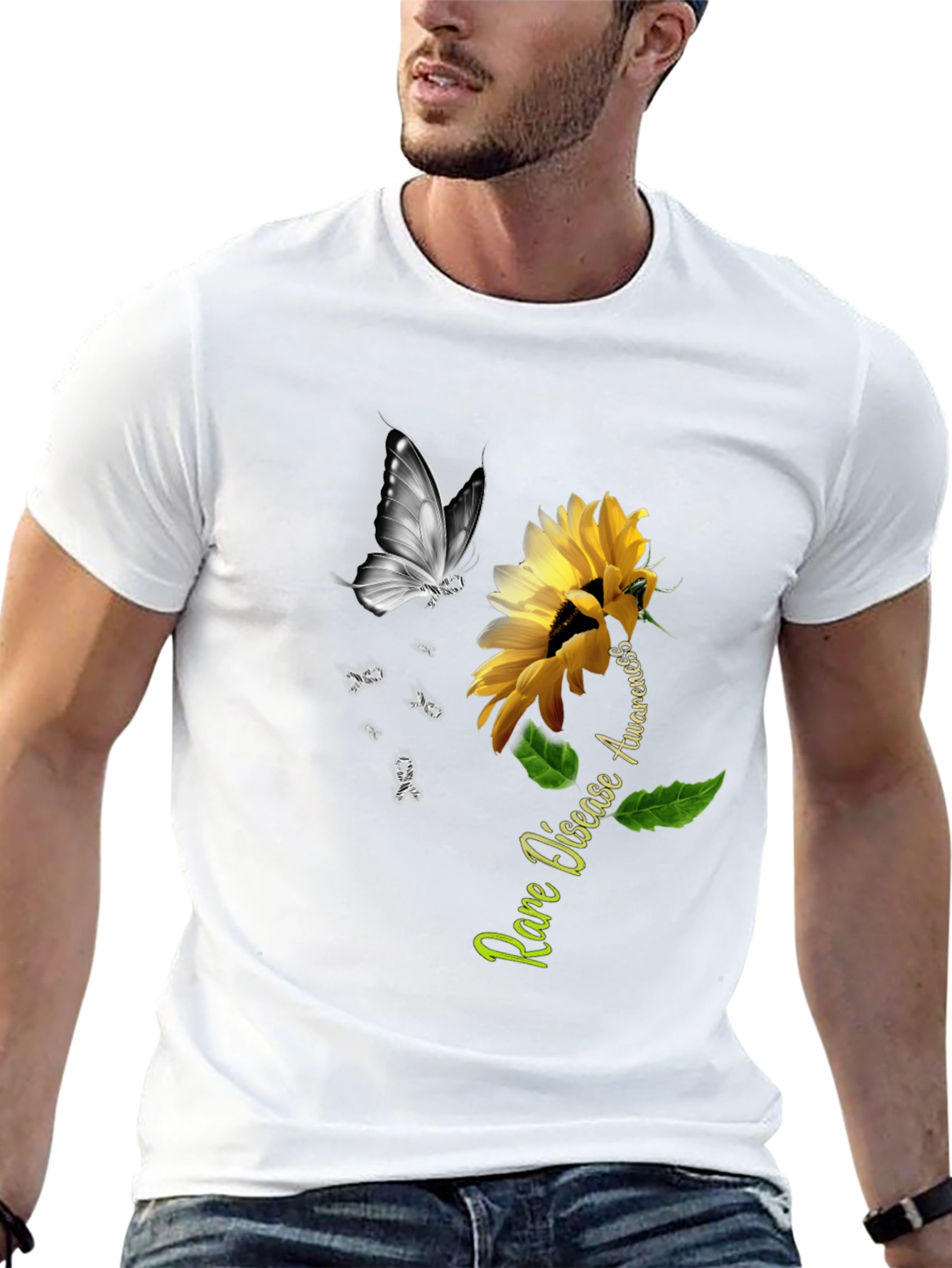 Rare Disease Awareness Sunflower Butterfly T-Shirt