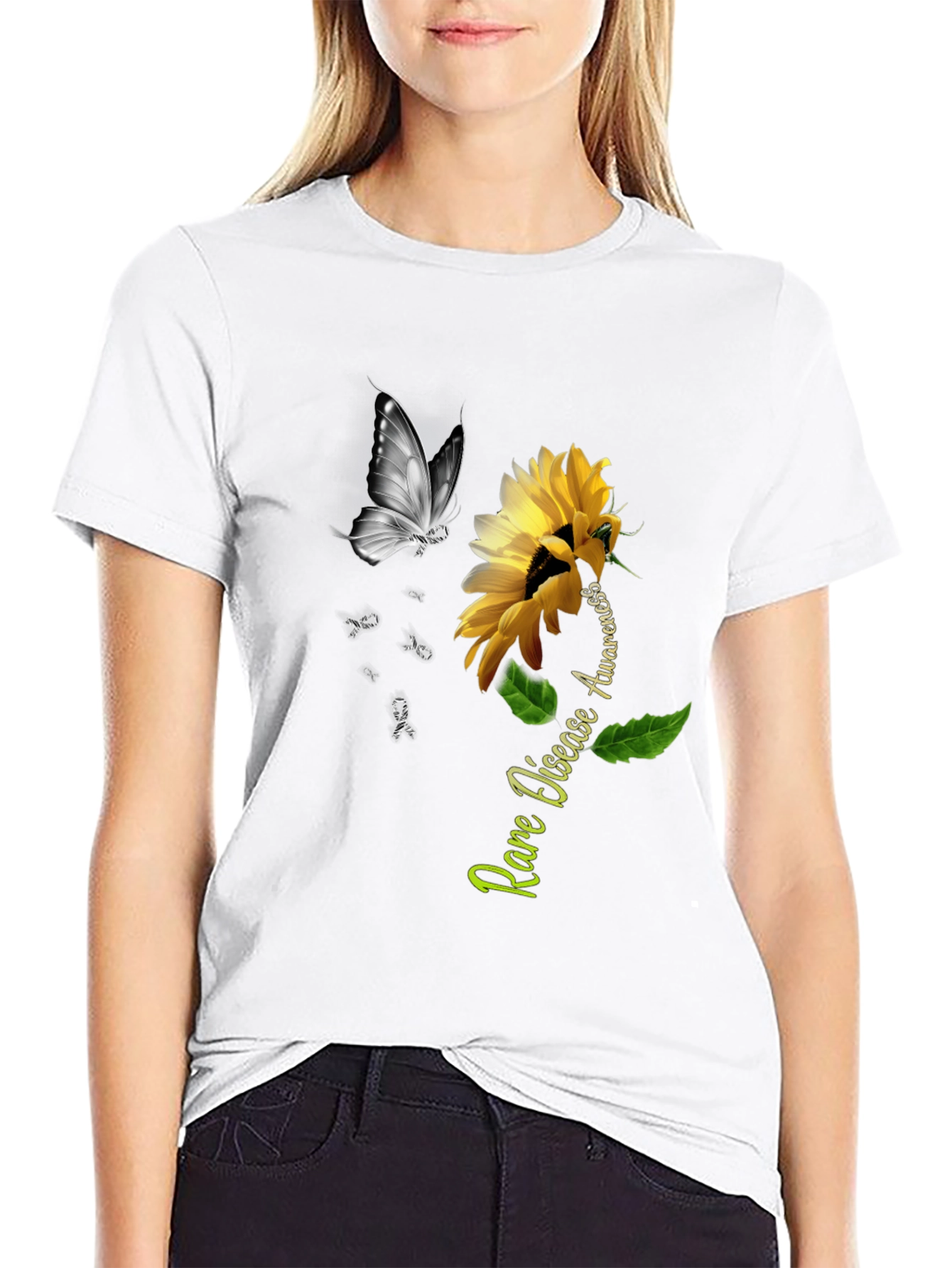 Rare Disease Awareness Sunflower Butterfly T-Shirt