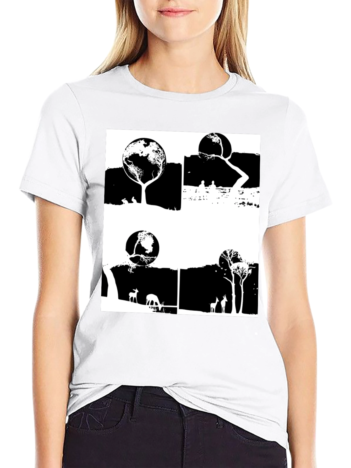 Nature Inspired Graphic Tee - Earth Trees Deer Print