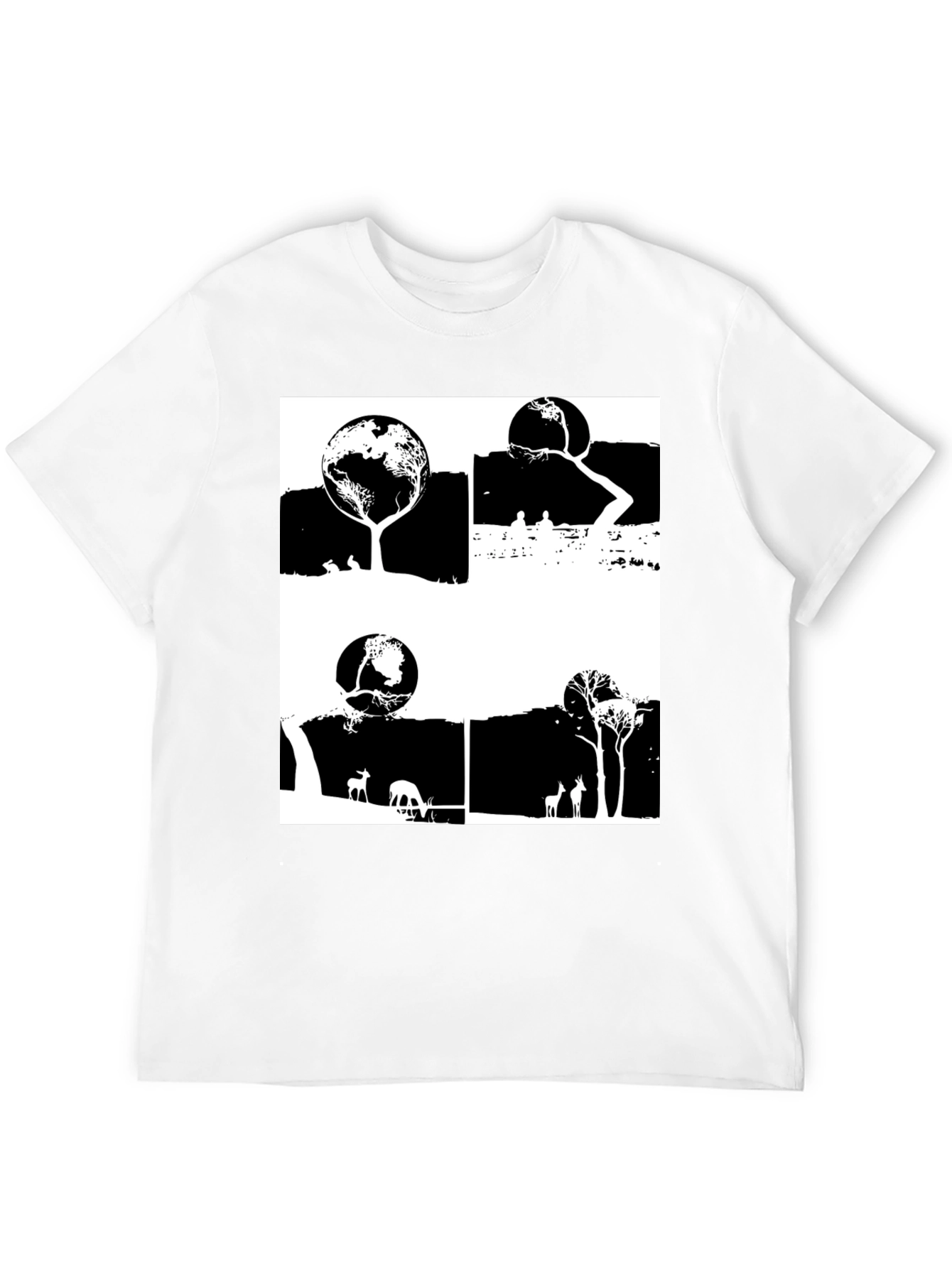 Nature Inspired Graphic Tee - Earth Trees Deer Print