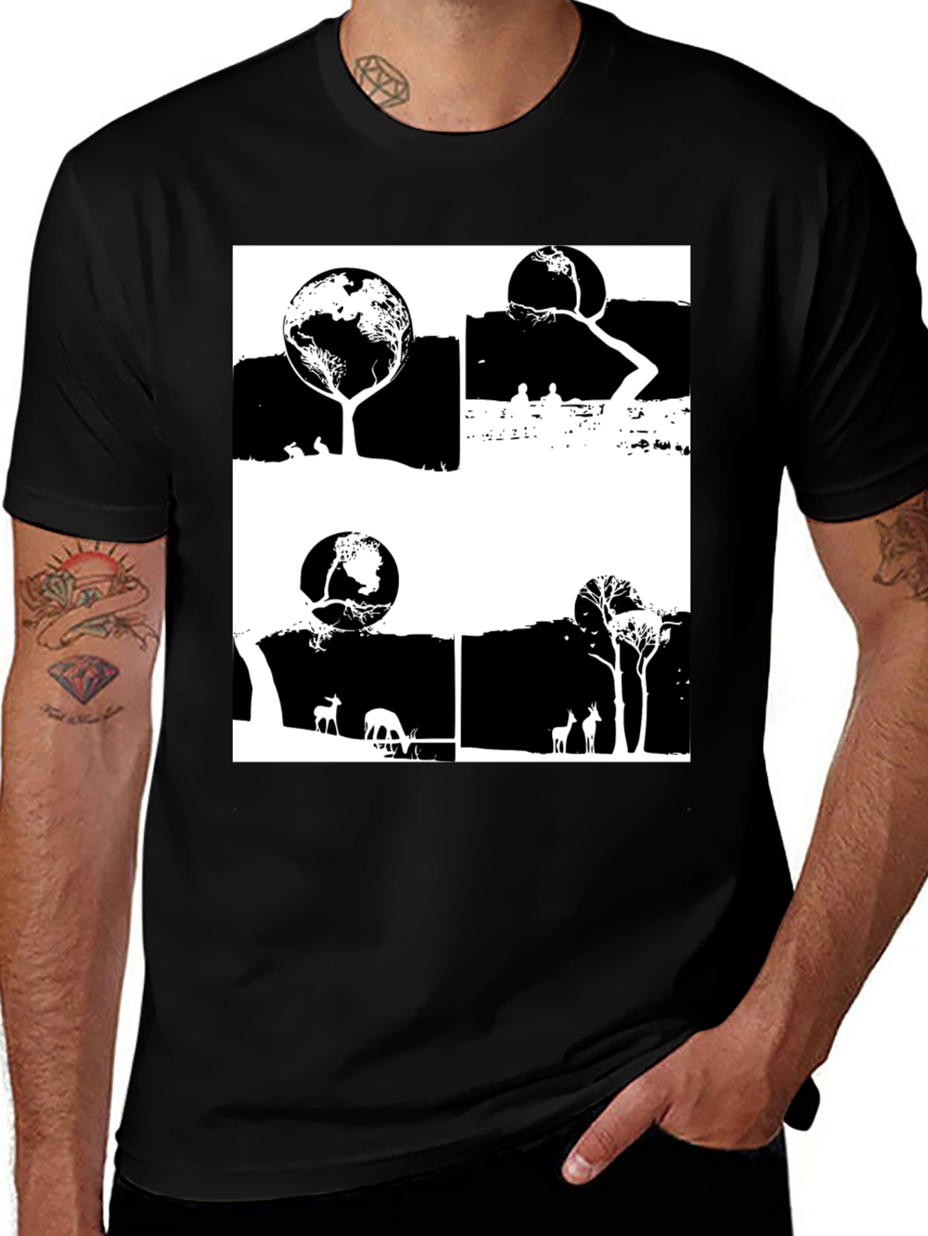 Nature Inspired Graphic Tee - Earth Trees Deer Print
