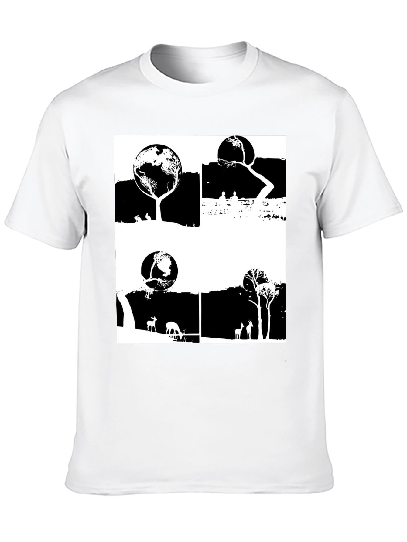 Nature Inspired Graphic Tee - Earth Trees Deer Print