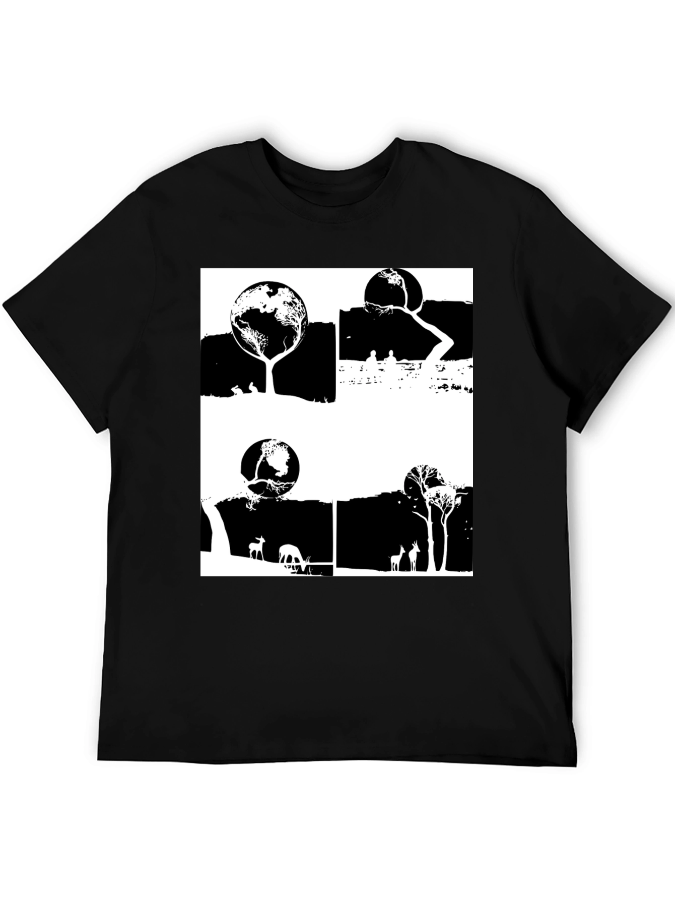 Nature Inspired Graphic Tee - Earth Trees Deer Print
