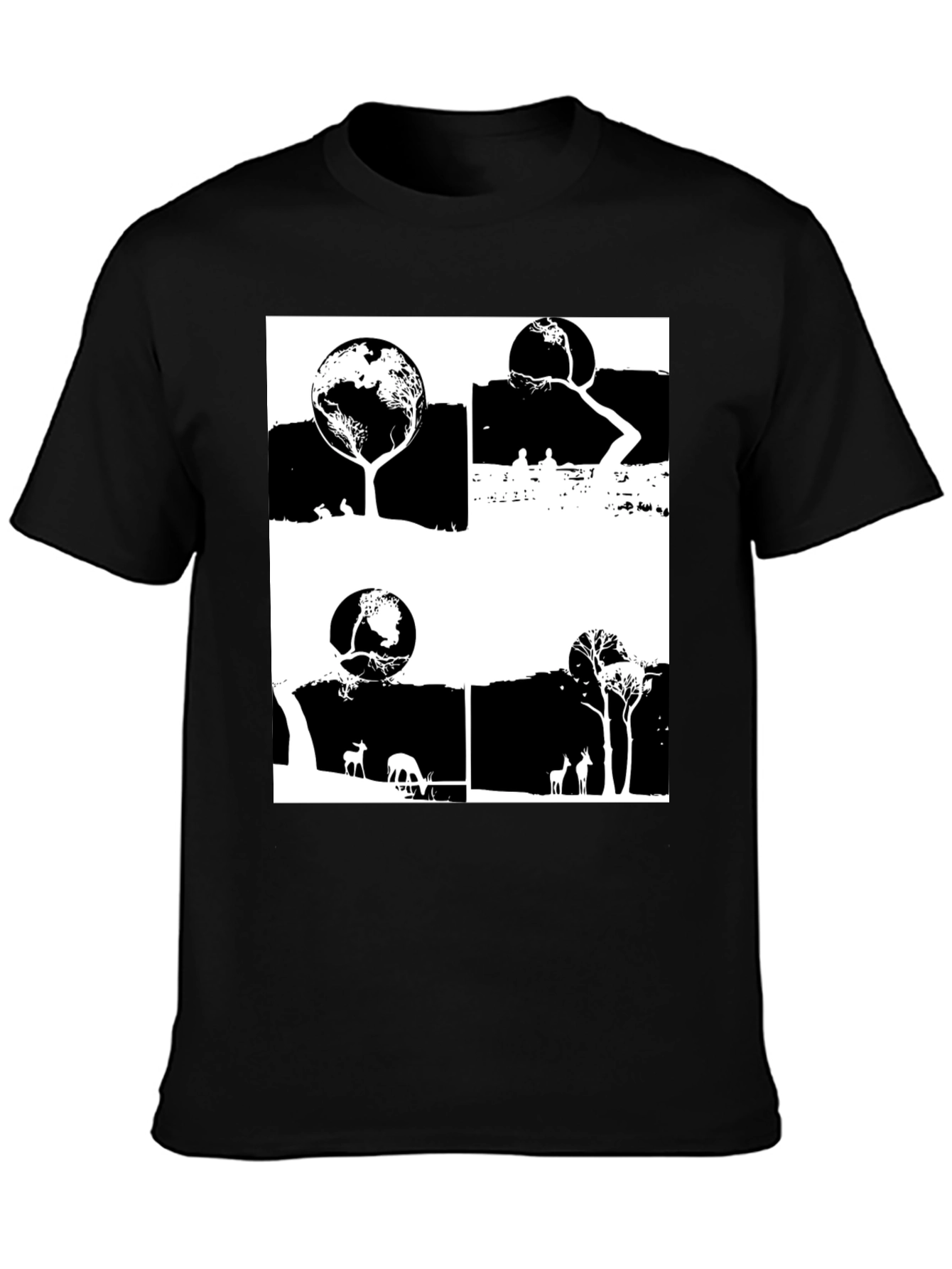 Nature Inspired Graphic Tee - Earth Trees Deer Print