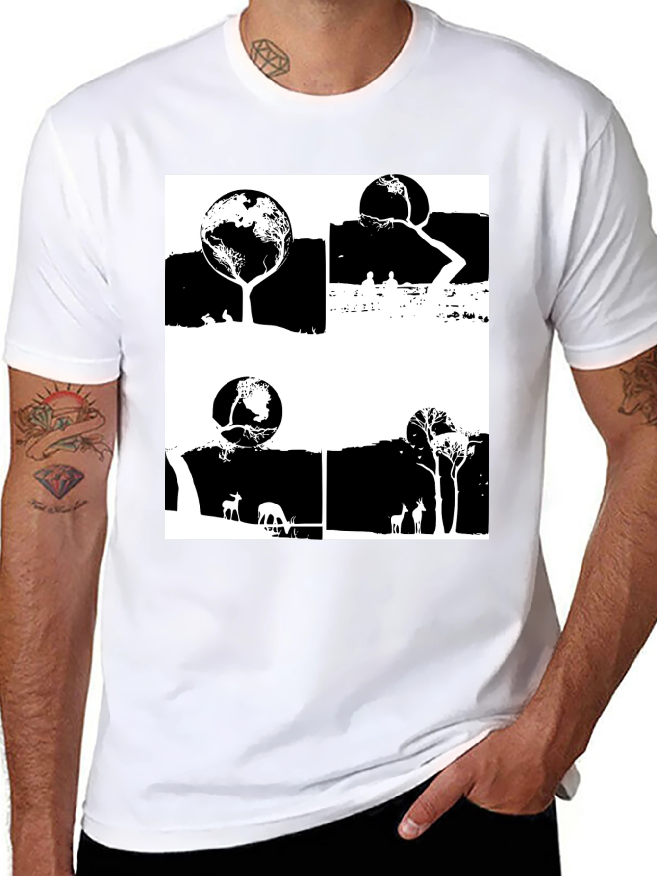 Nature Inspired Graphic Tee - Earth Trees Deer Print