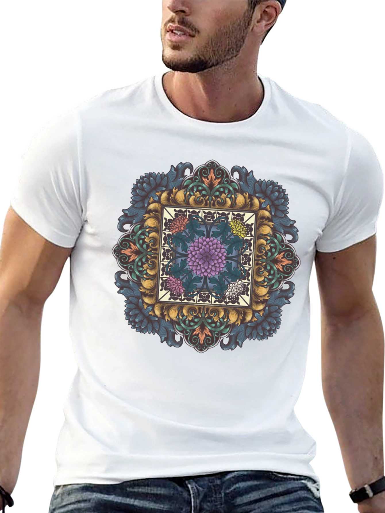 Ornate Floral Mandala Graphic Tee - Black