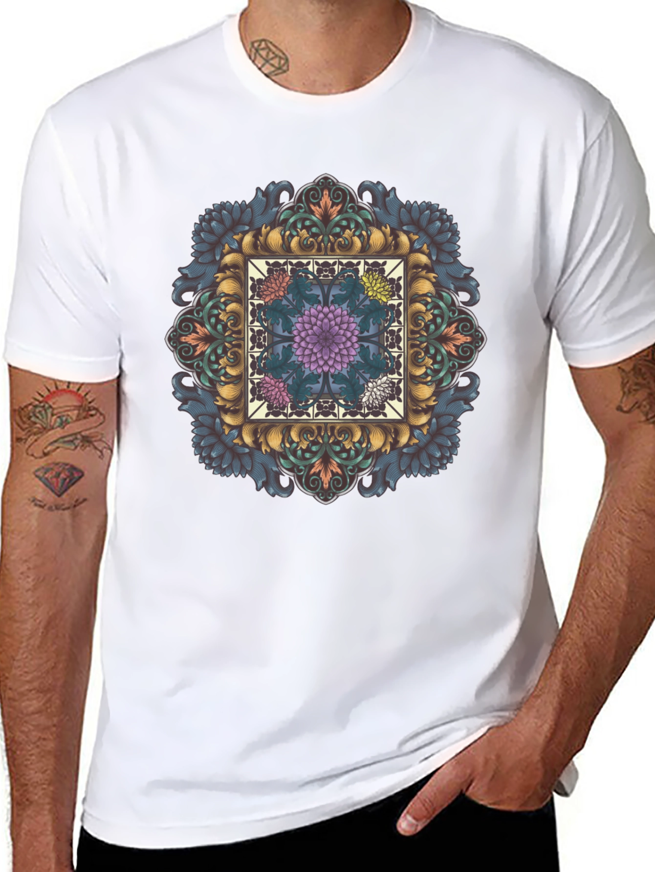 Ornate Floral Mandala Graphic Tee - Black