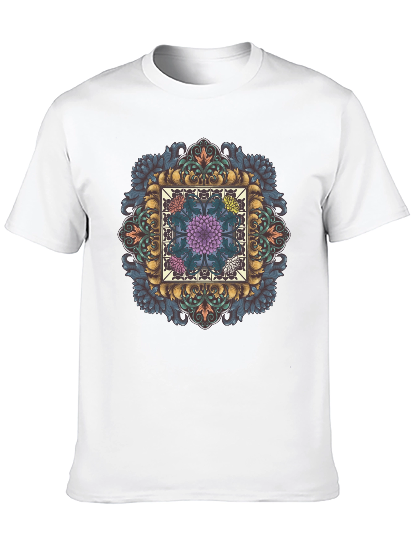 Ornate Floral Mandala Graphic Tee - Black