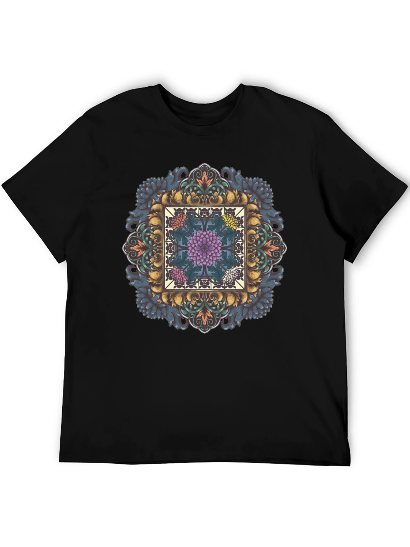 Ornate Floral Mandala Graphic Tee - Black