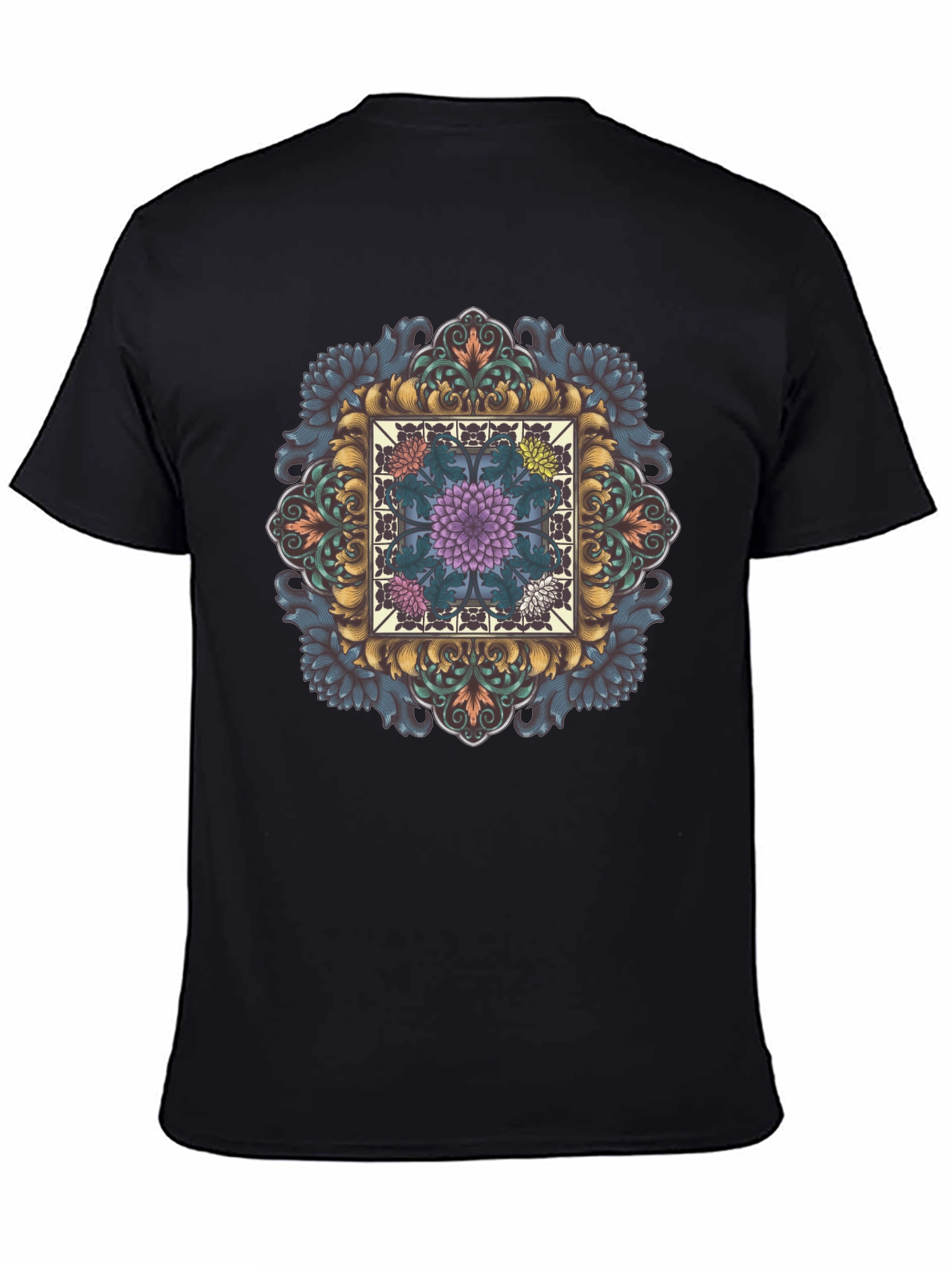 Ornate Floral Mandala Graphic Tee - Black