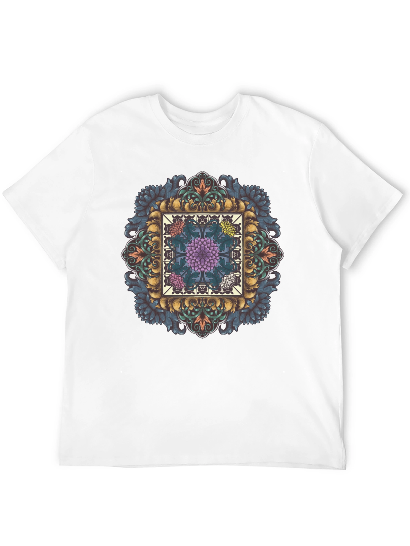 Ornate Floral Mandala Graphic Tee - Black