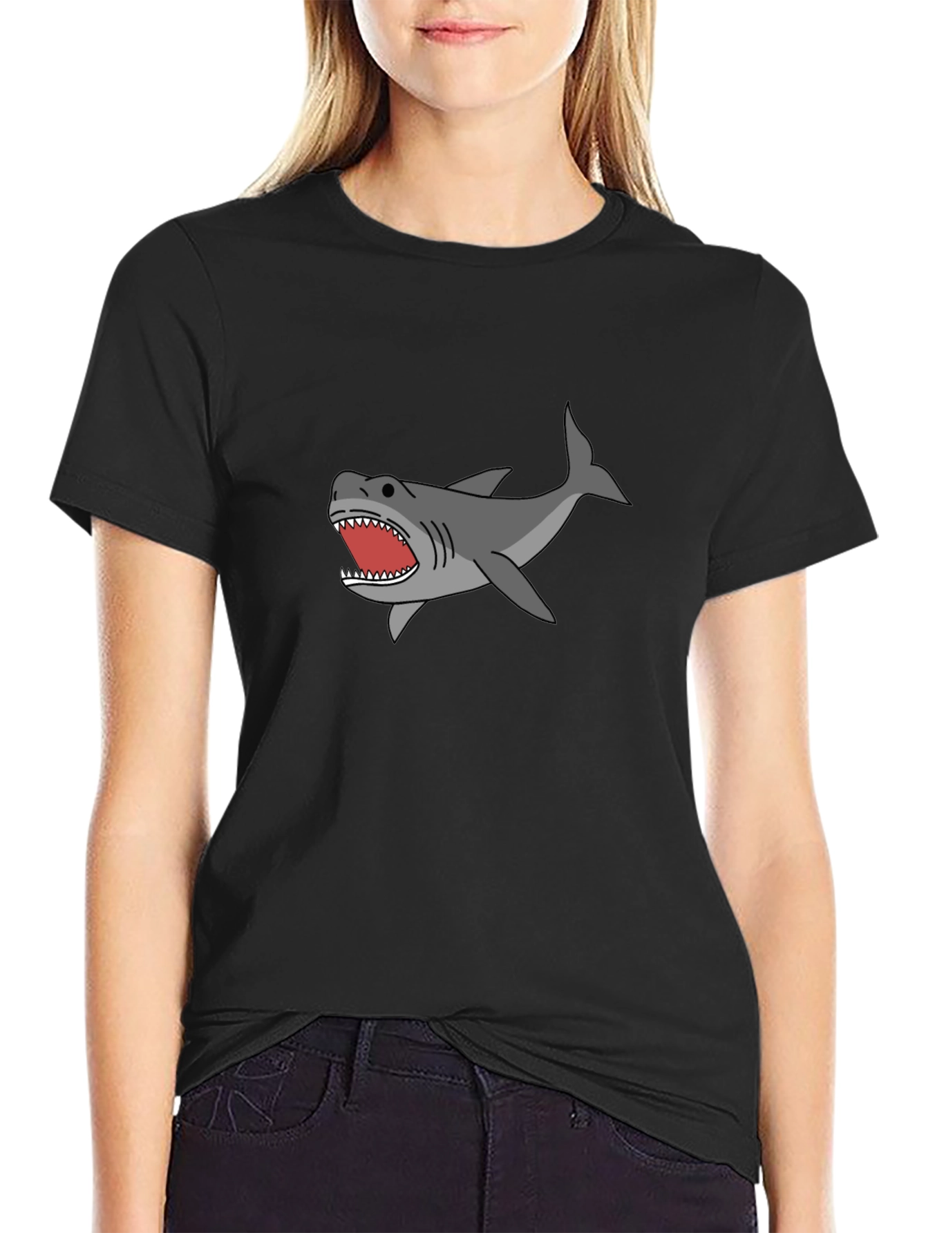 Shark Graphic Tee - Black Cotton T-Shirt