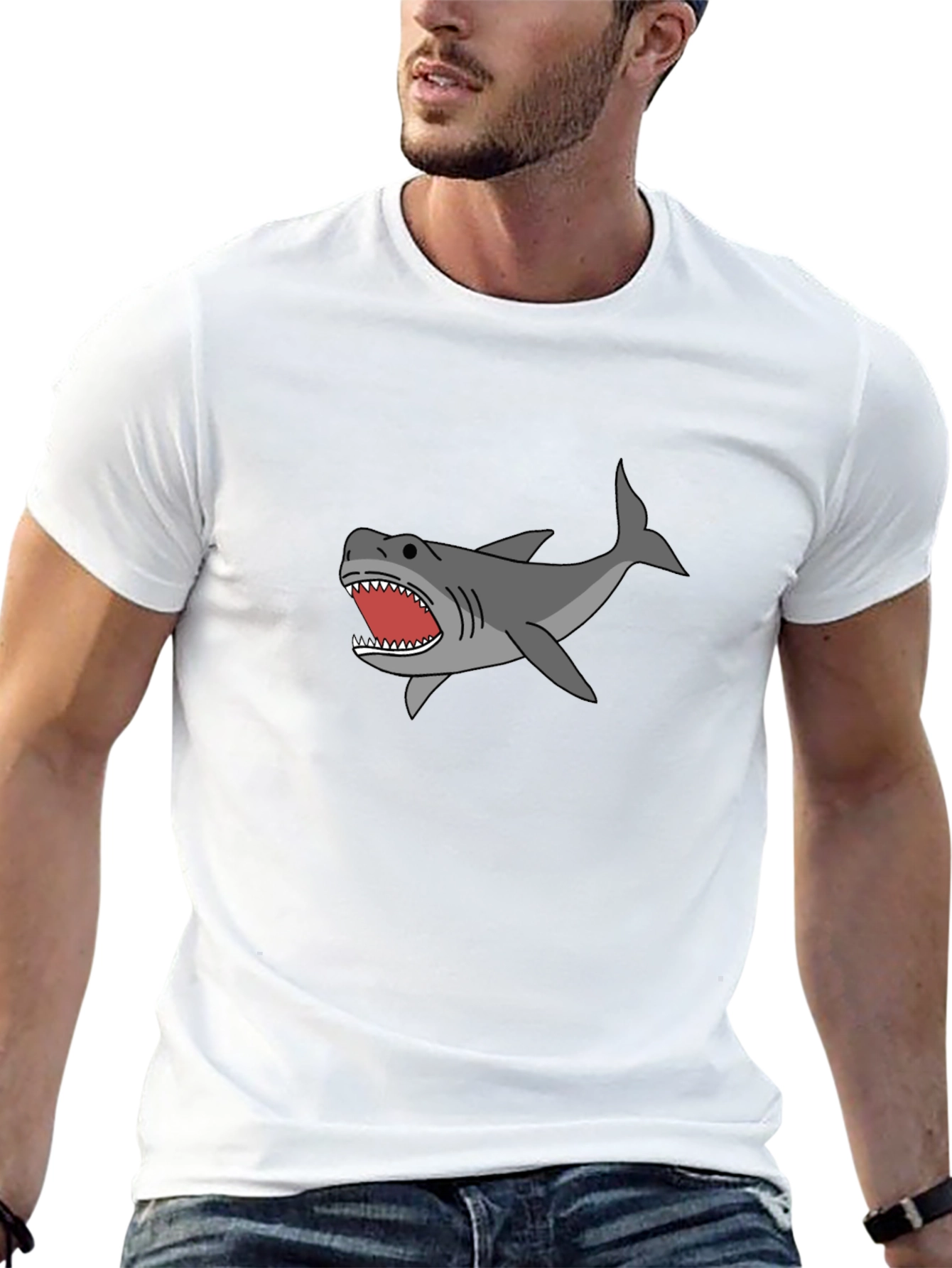 Shark Graphic Tee - Black Cotton T-Shirt