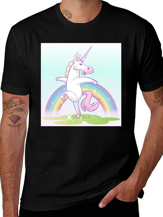 Unicorn Rainbow Graphic Tee - Black Cotton Shirt