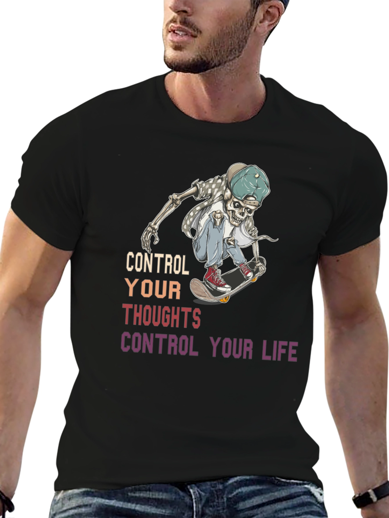 Skateboarding Skeleton Graphic T-Shirt