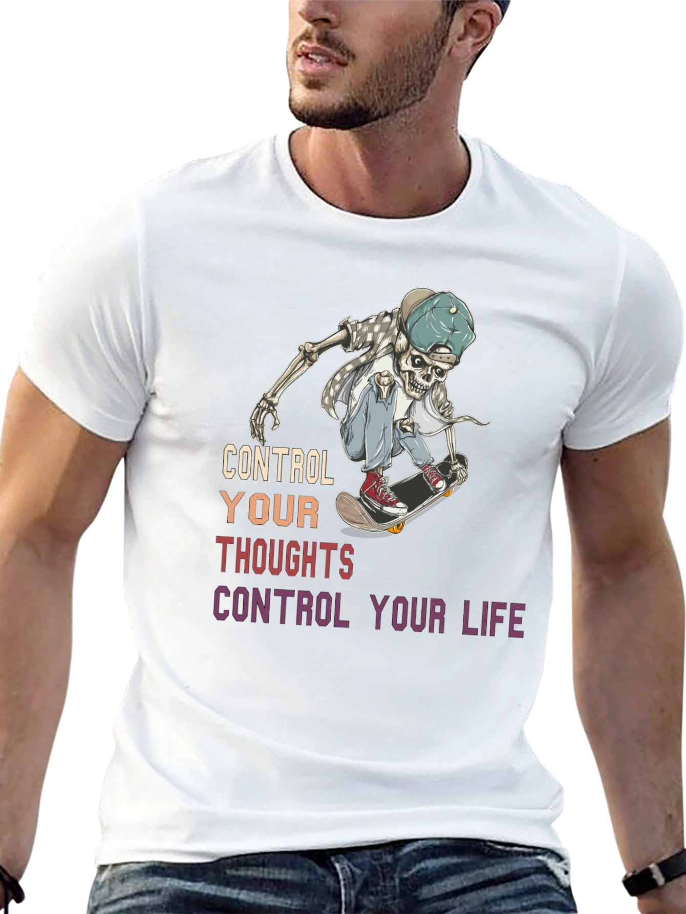 Skateboarding Skeleton Graphic T-Shirt