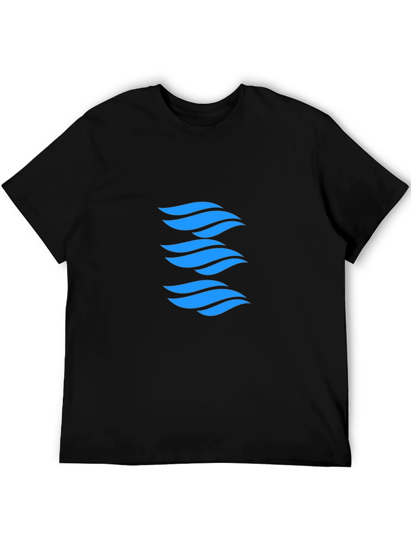 Modern Blue Wave Graphic Black T-Shirt