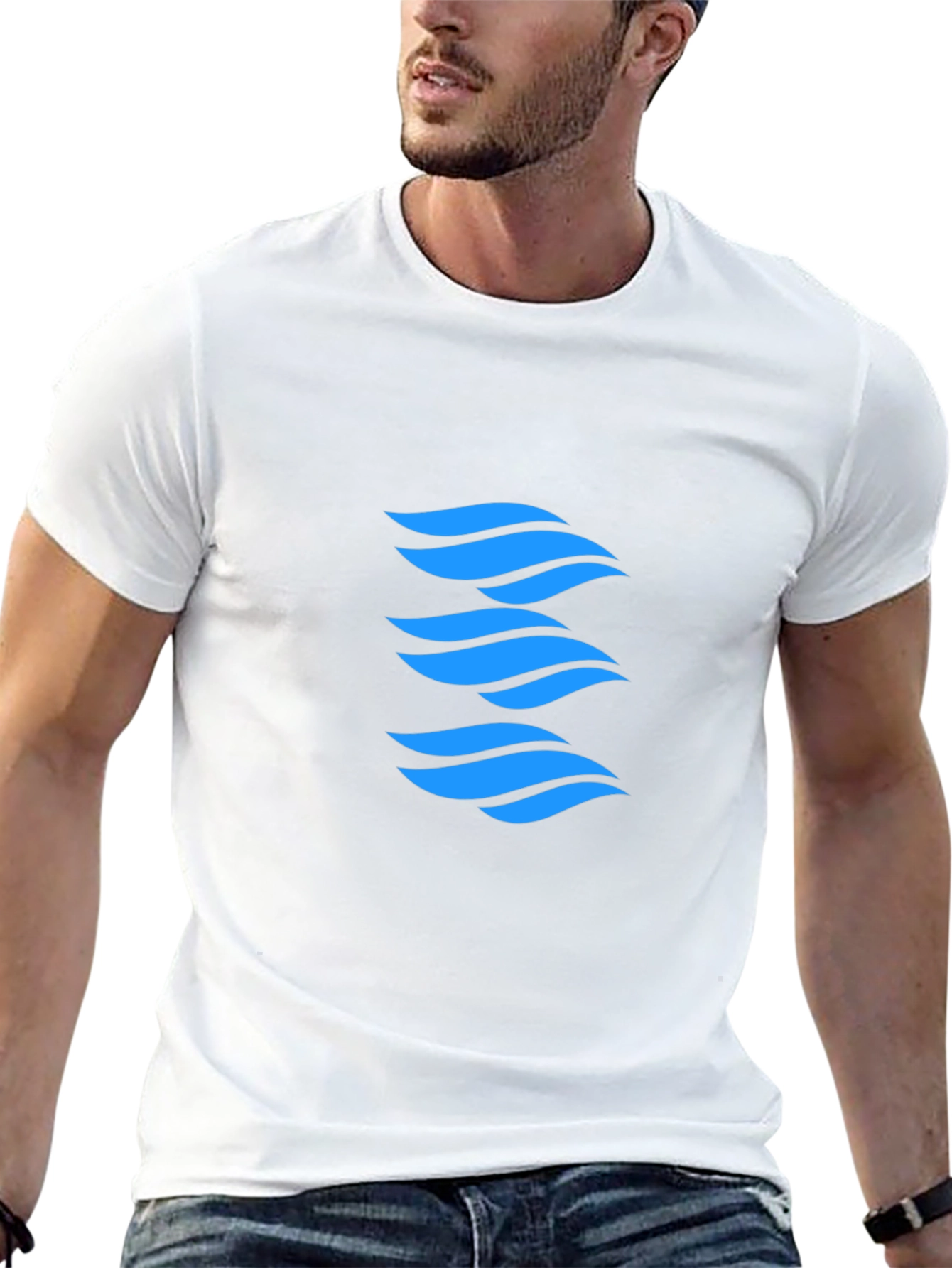 Modern Blue Wave Graphic Black T-Shirt