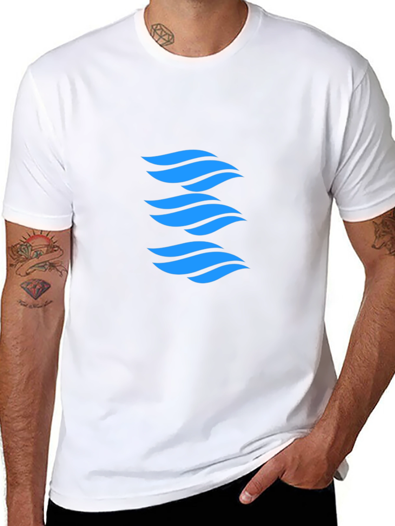 Modern Blue Wave Graphic Black T-Shirt
