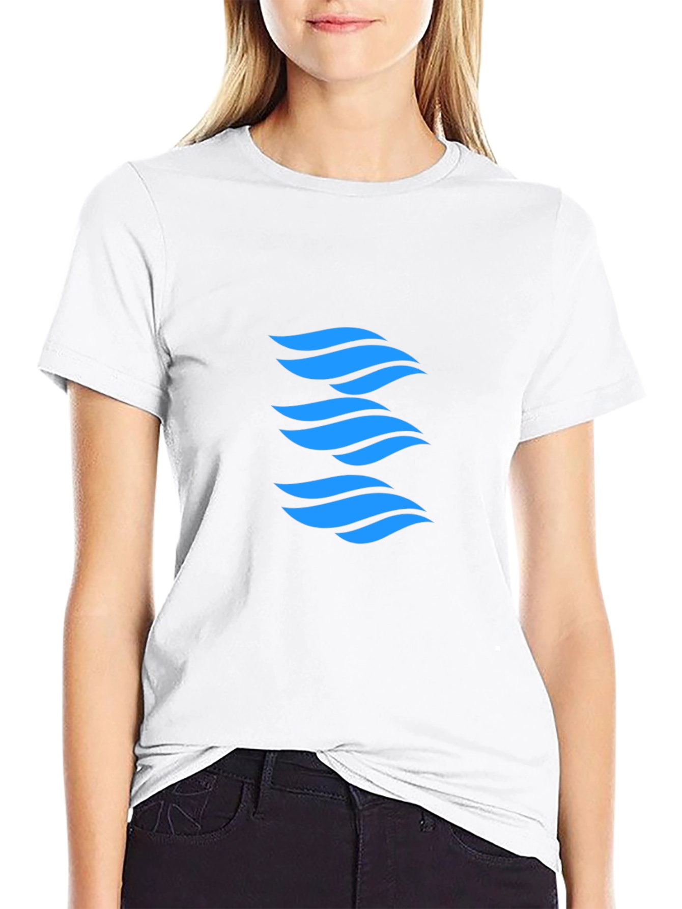 Modern Blue Wave Graphic Black T-Shirt