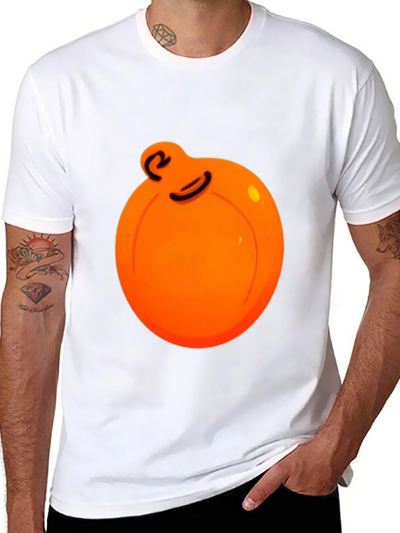 Orange Ball Character Graphic Black Tee