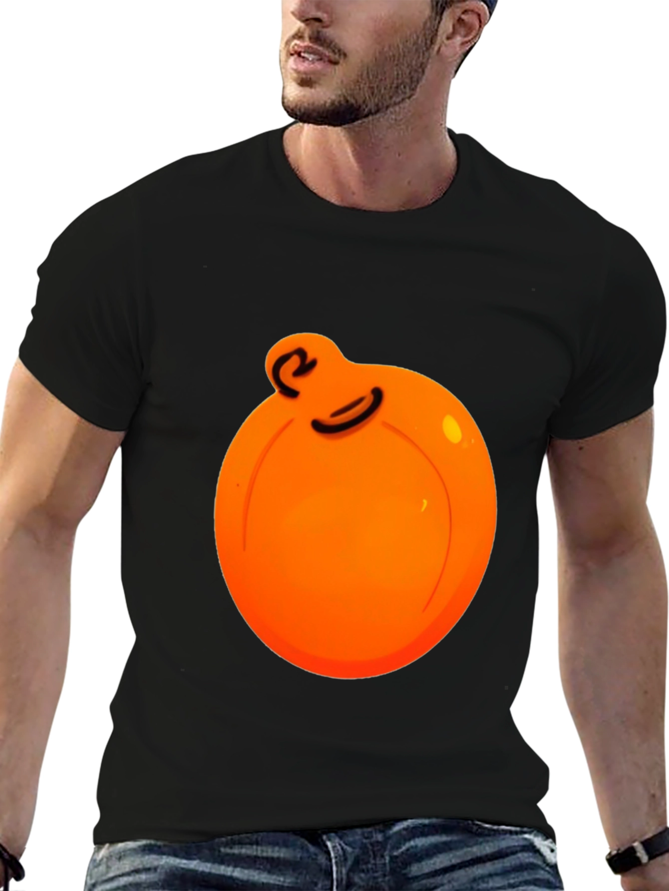 Orange Ball Character Graphic Black Tee