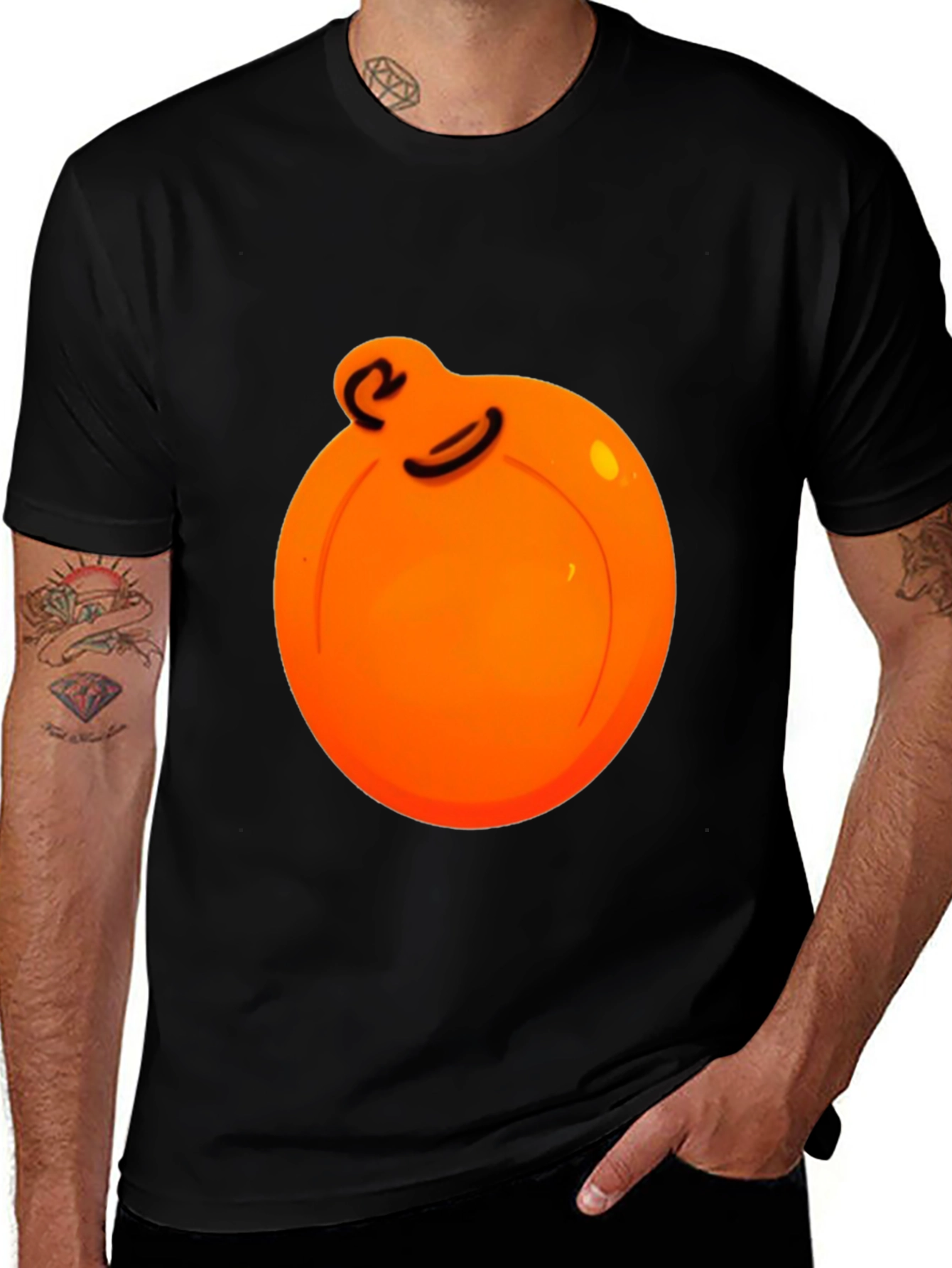 Orange Ball Character Graphic Black Tee