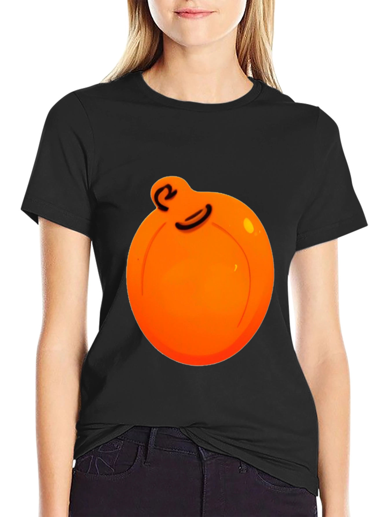 Orange Ball Character Graphic Black Tee