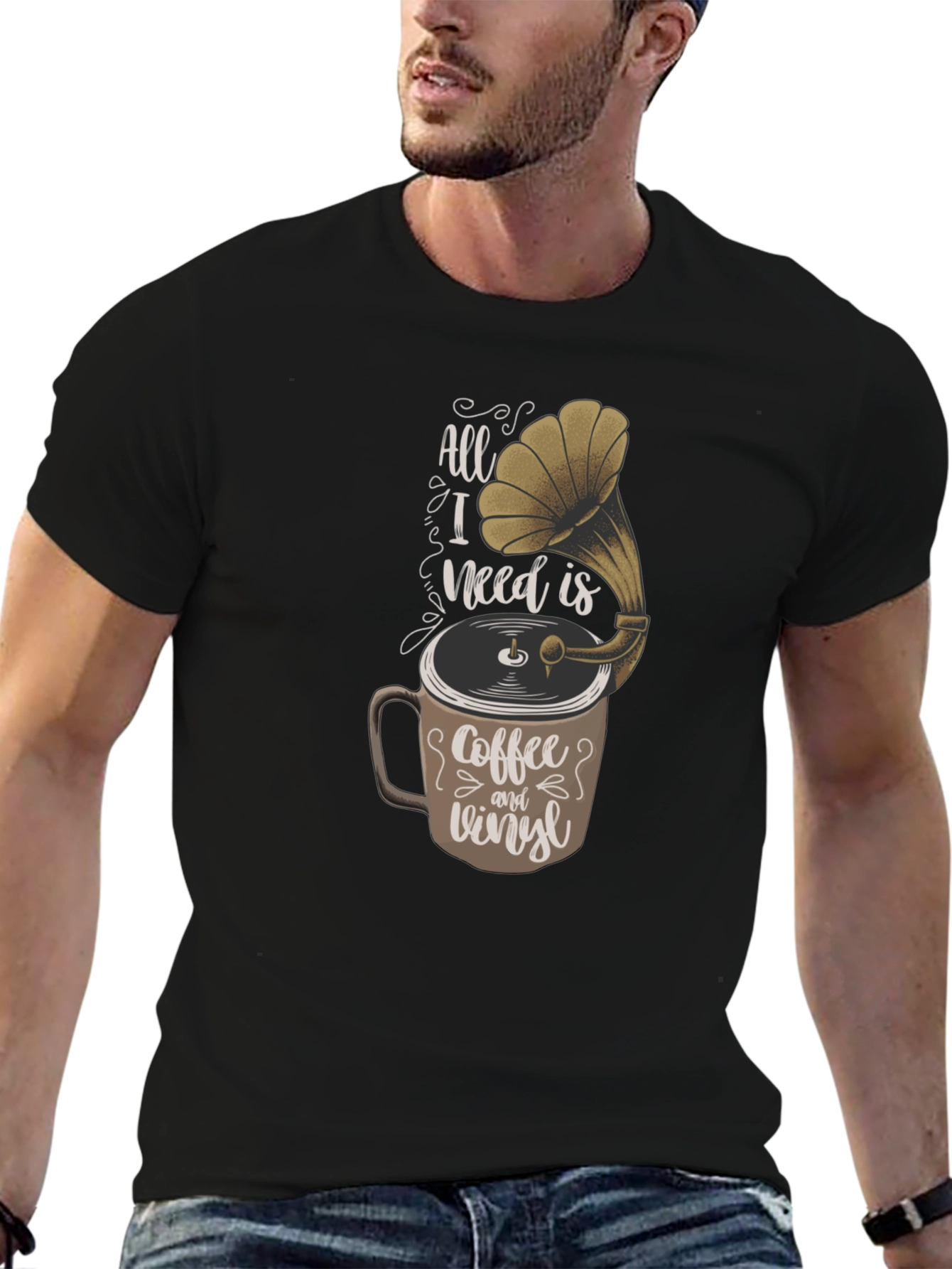 Coffee & Vinyl T-Shirt - Music Lover Tee