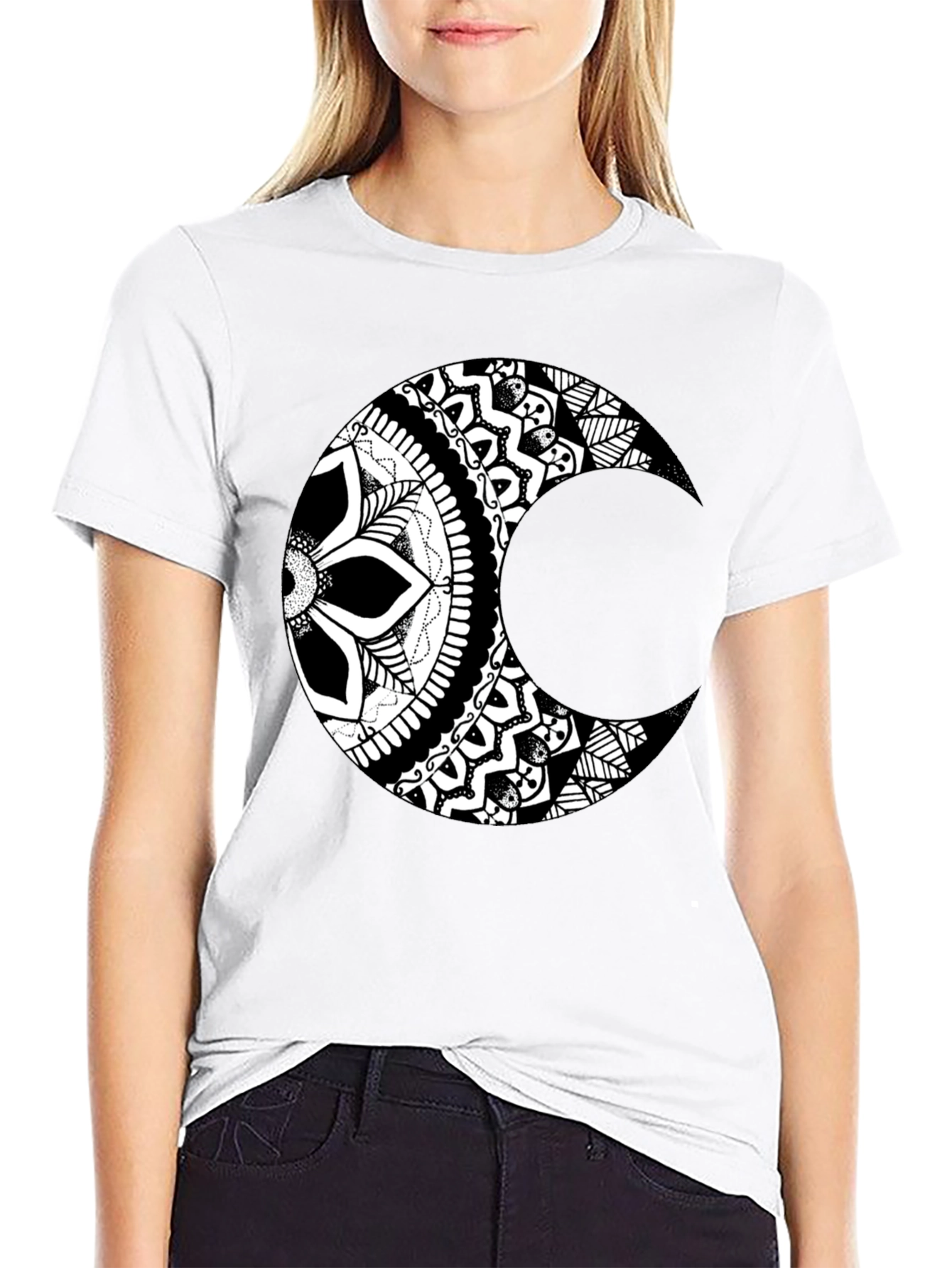 Moon Mandala Graphic Tee - Stylish Black T-Shirt