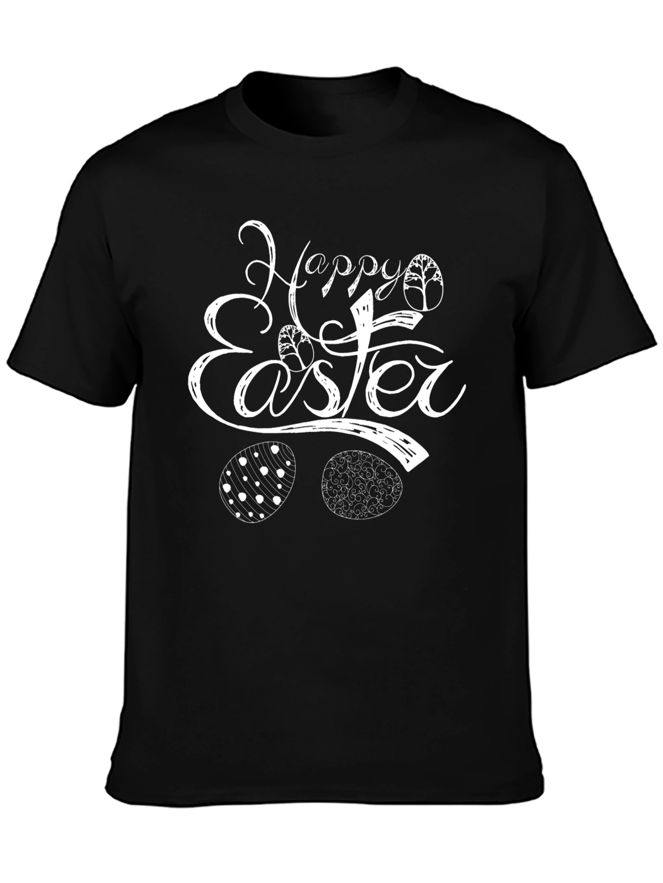 Happy Easter Black Cotton T-Shirt