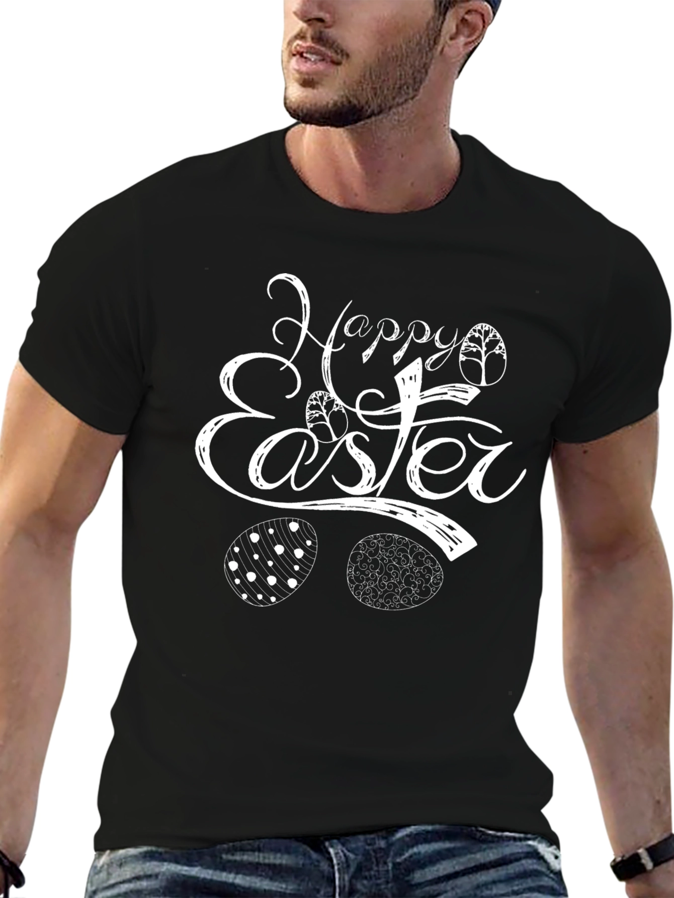 Happy Easter Black Cotton T-Shirt