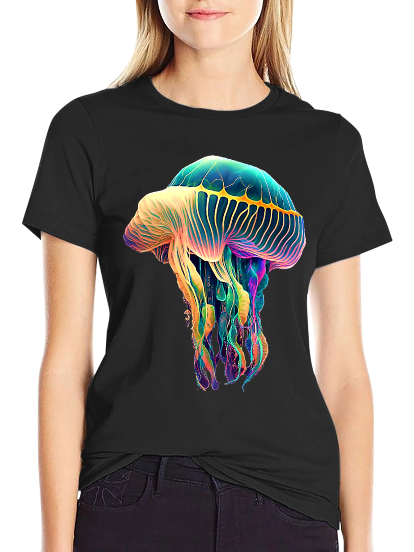 Luminous Jellyfish Graphic Tee - Unique Black T-Shirt