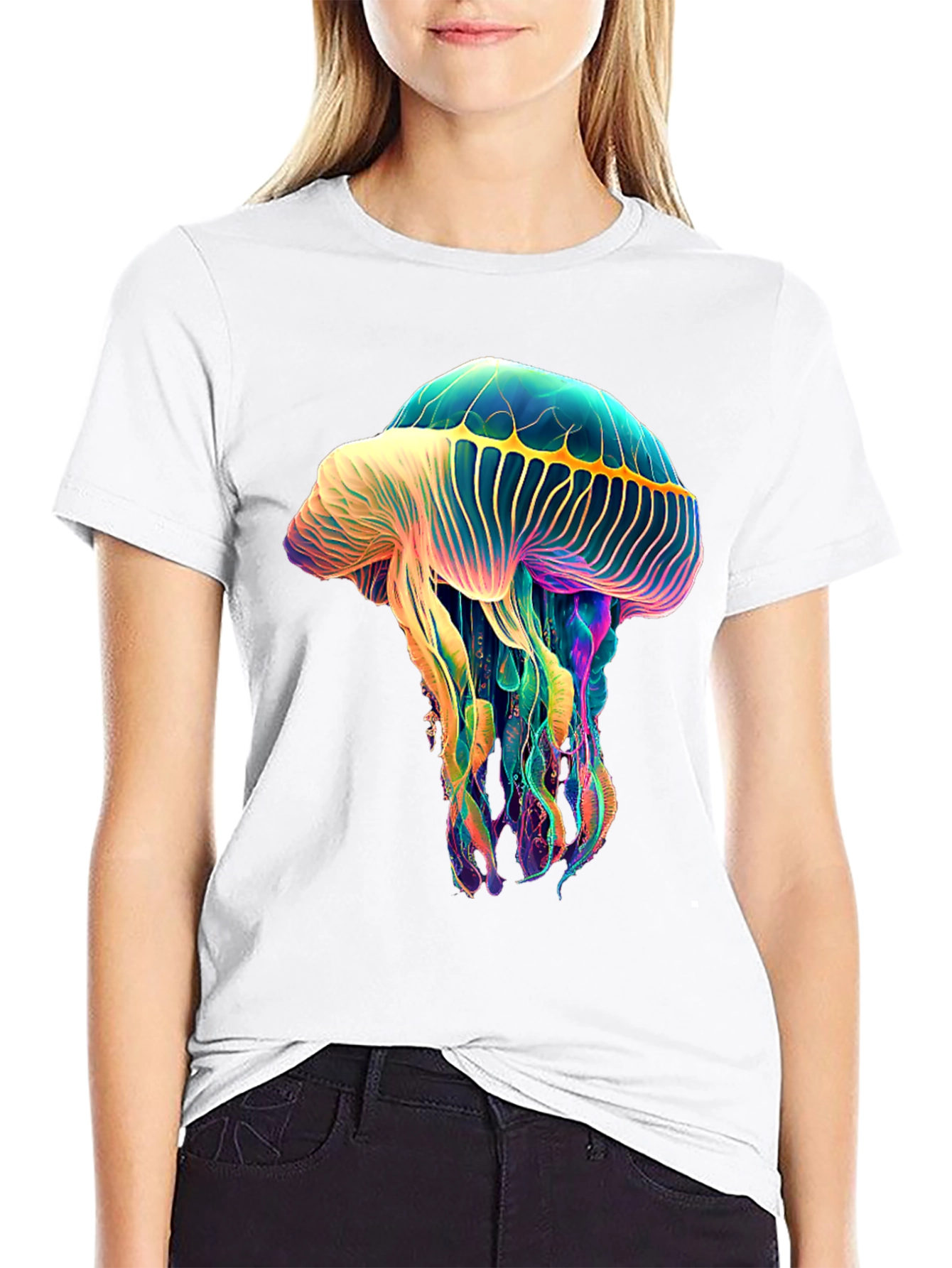 Luminous Jellyfish Graphic Tee - Unique Black T-Shirt