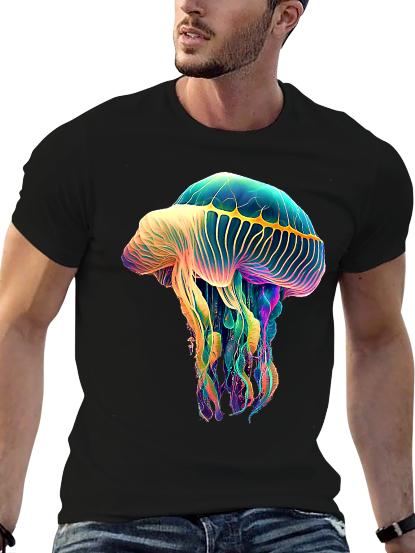 Luminous Jellyfish Graphic Tee - Unique Black T-Shirt
