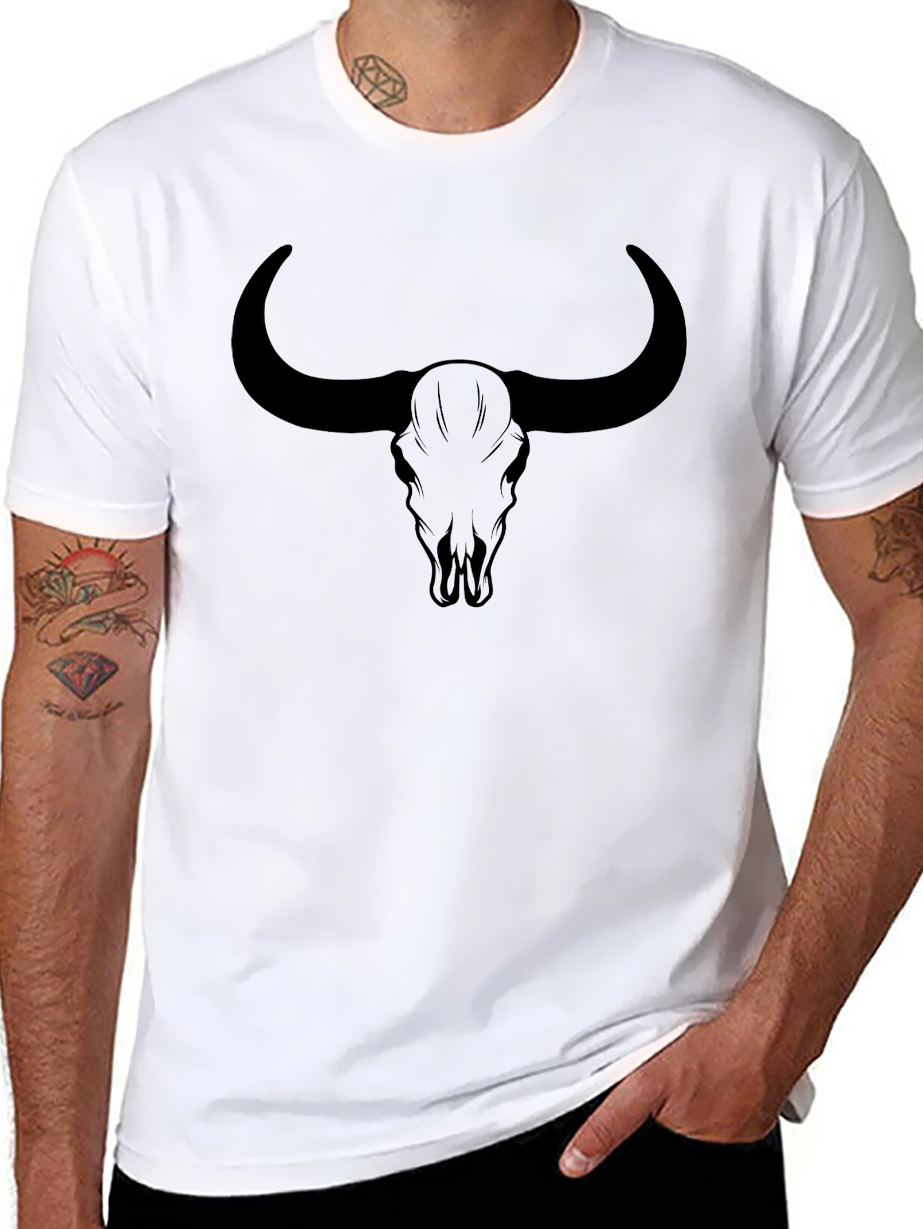 Bull Skull Graphic Tee - Black Cotton Shirt