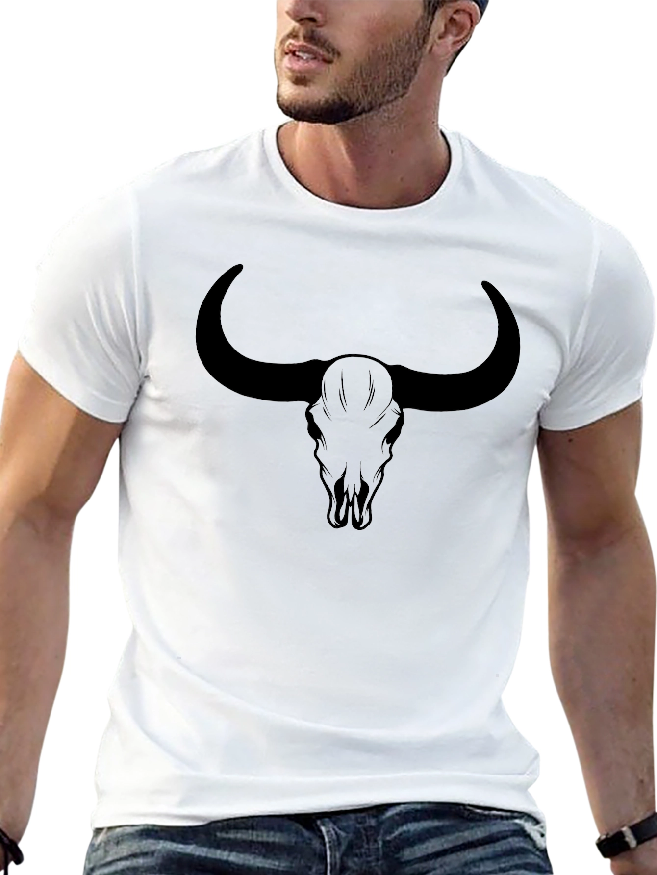 Bull Skull Graphic Tee - Black Cotton Shirt
