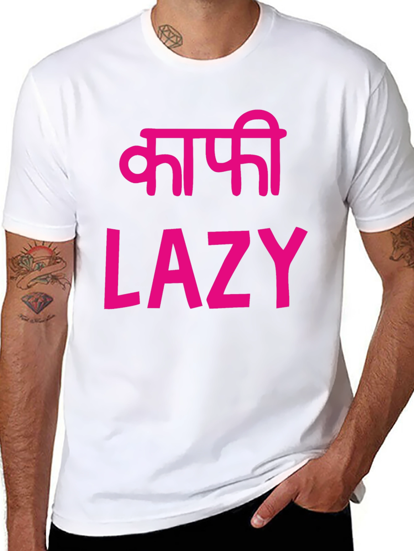 Lazy T-Shirt - Black with Pink Print
