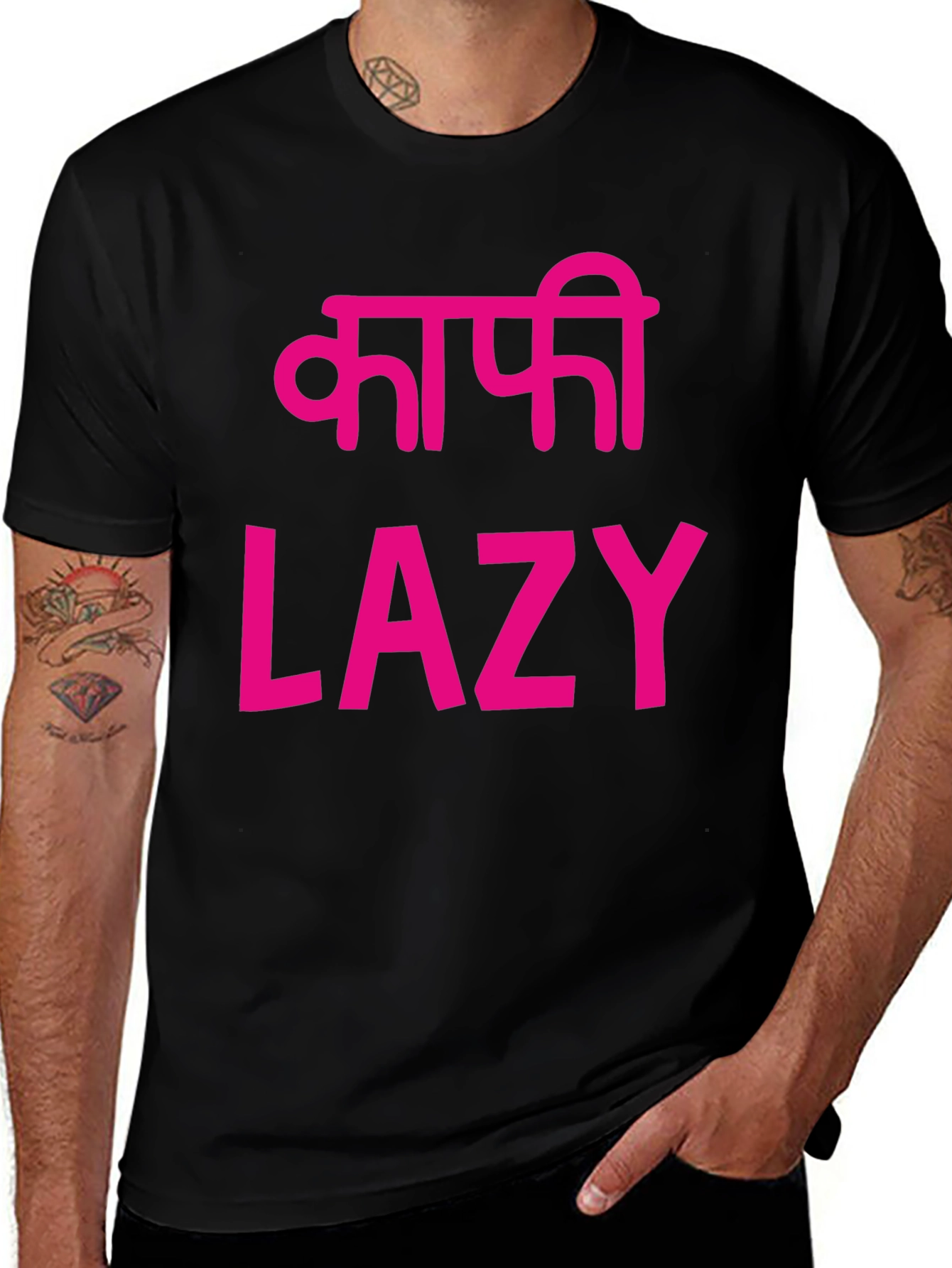 Lazy T-Shirt - Black with Pink Print