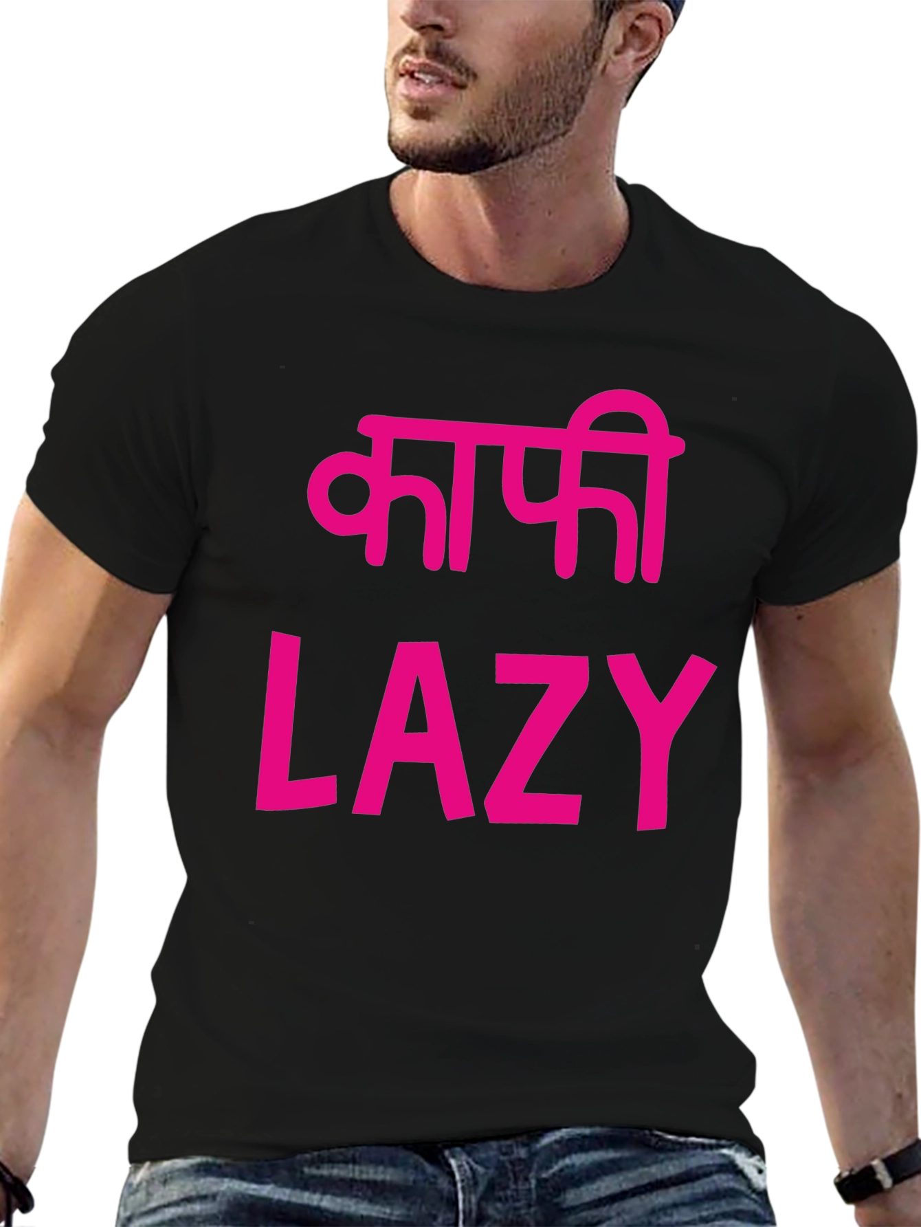 Lazy T-Shirt - Black with Pink Print