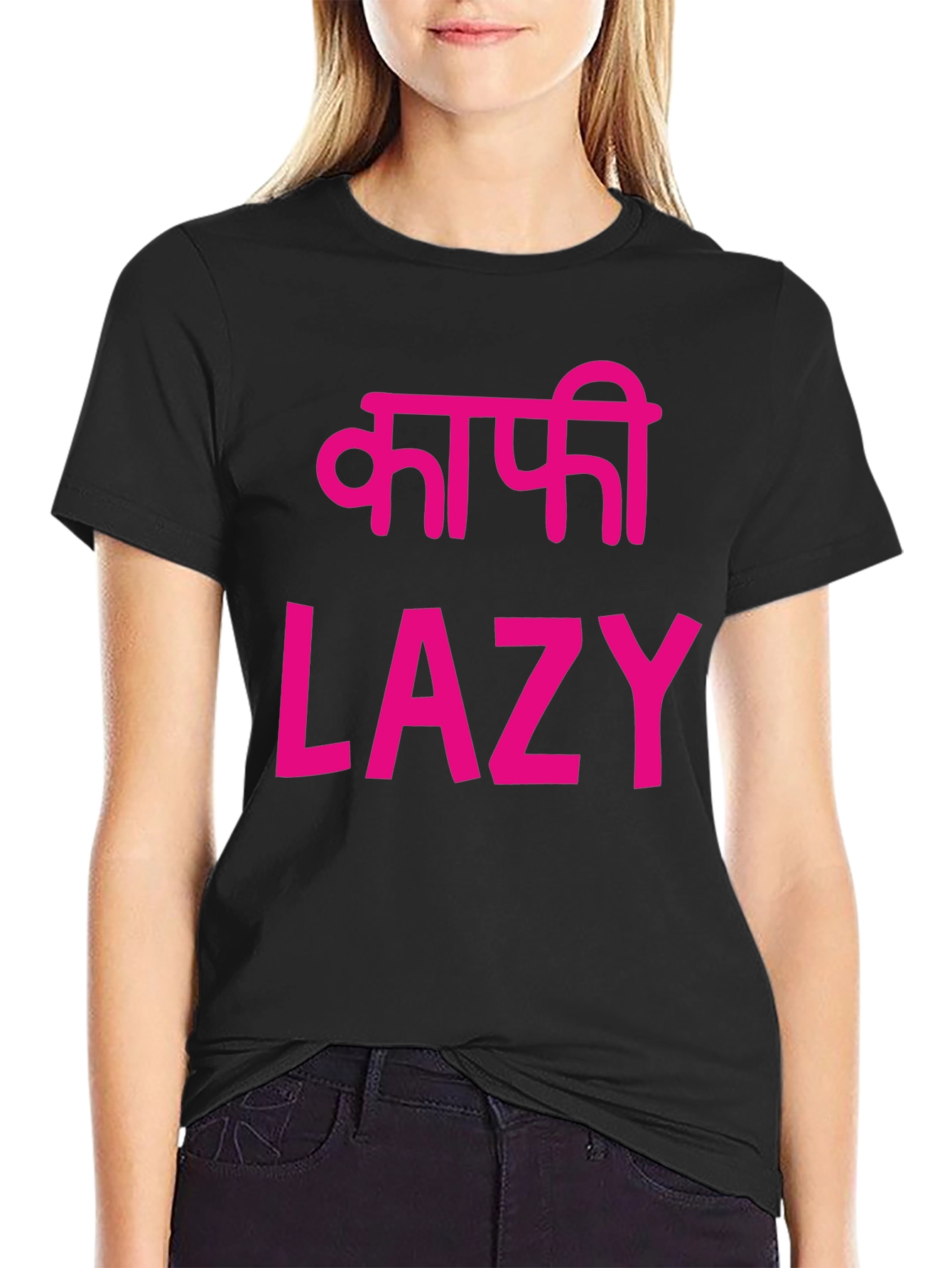 Lazy T-Shirt - Black with Pink Print