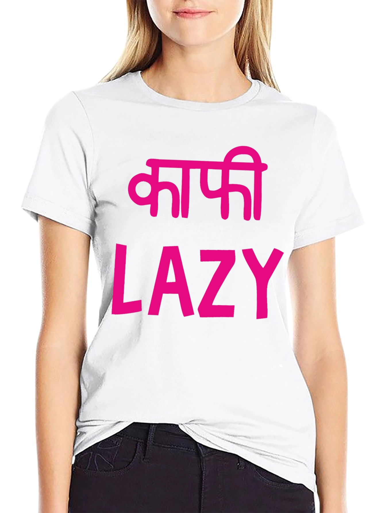 Lazy T-Shirt - Black with Pink Print