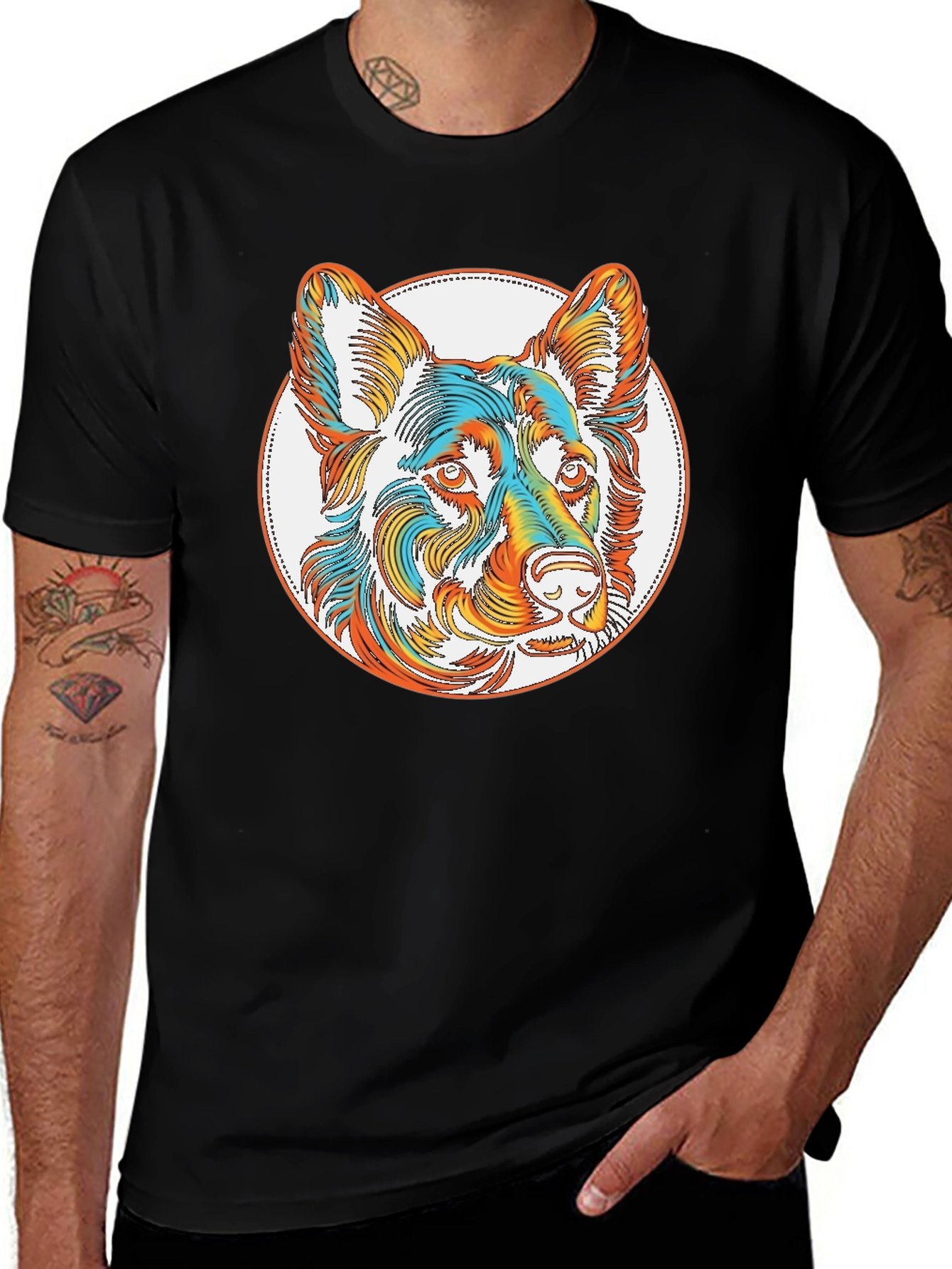 Dog Portrait Graphic Tee - Stylish Black T-Shirt