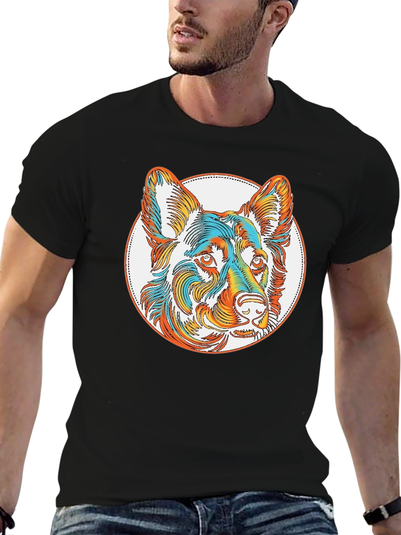 Dog Portrait Graphic Tee - Stylish Black T-Shirt