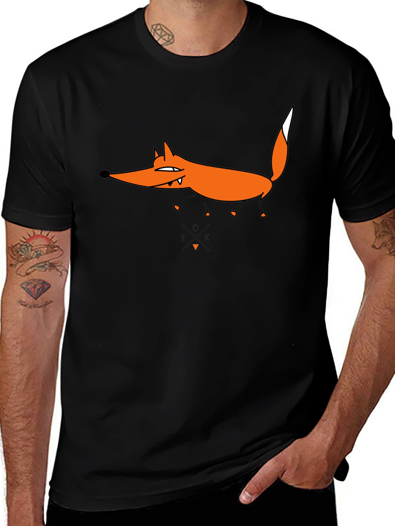 Funny Fox Graphic Tee - Black Cotton T-Shirt