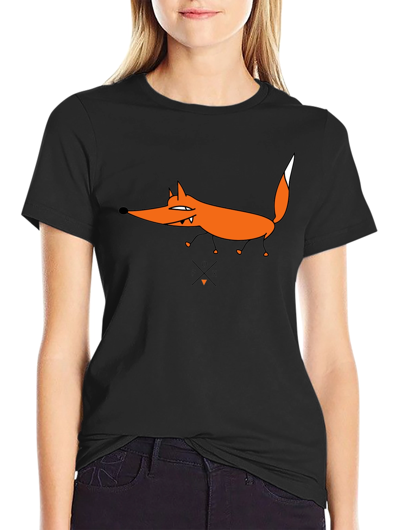 Funny Fox Graphic Tee - Black Cotton T-Shirt