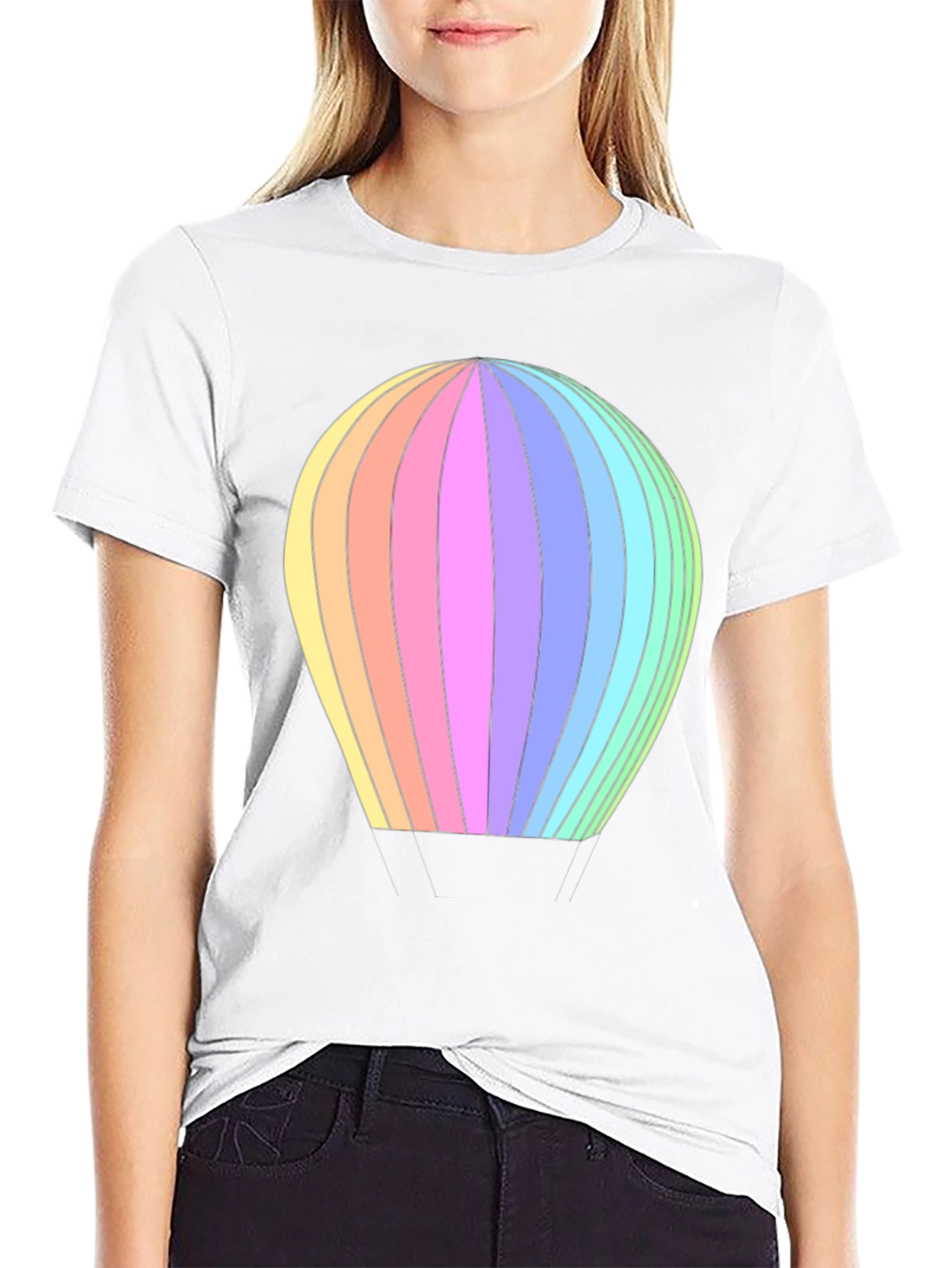 Rainbow Hot Air Balloon Graphic T-Shirt