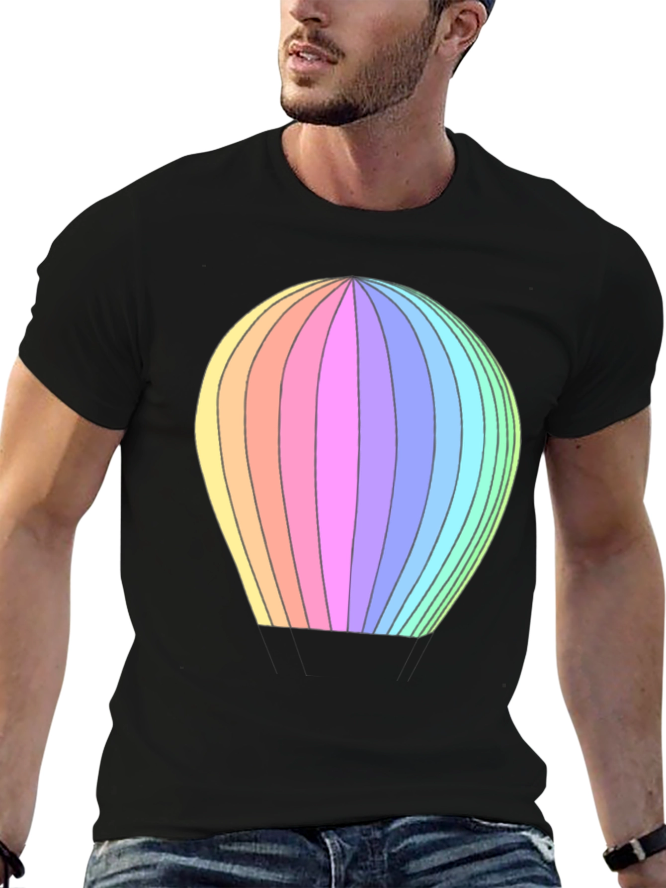 Rainbow Hot Air Balloon Graphic T-Shirt
