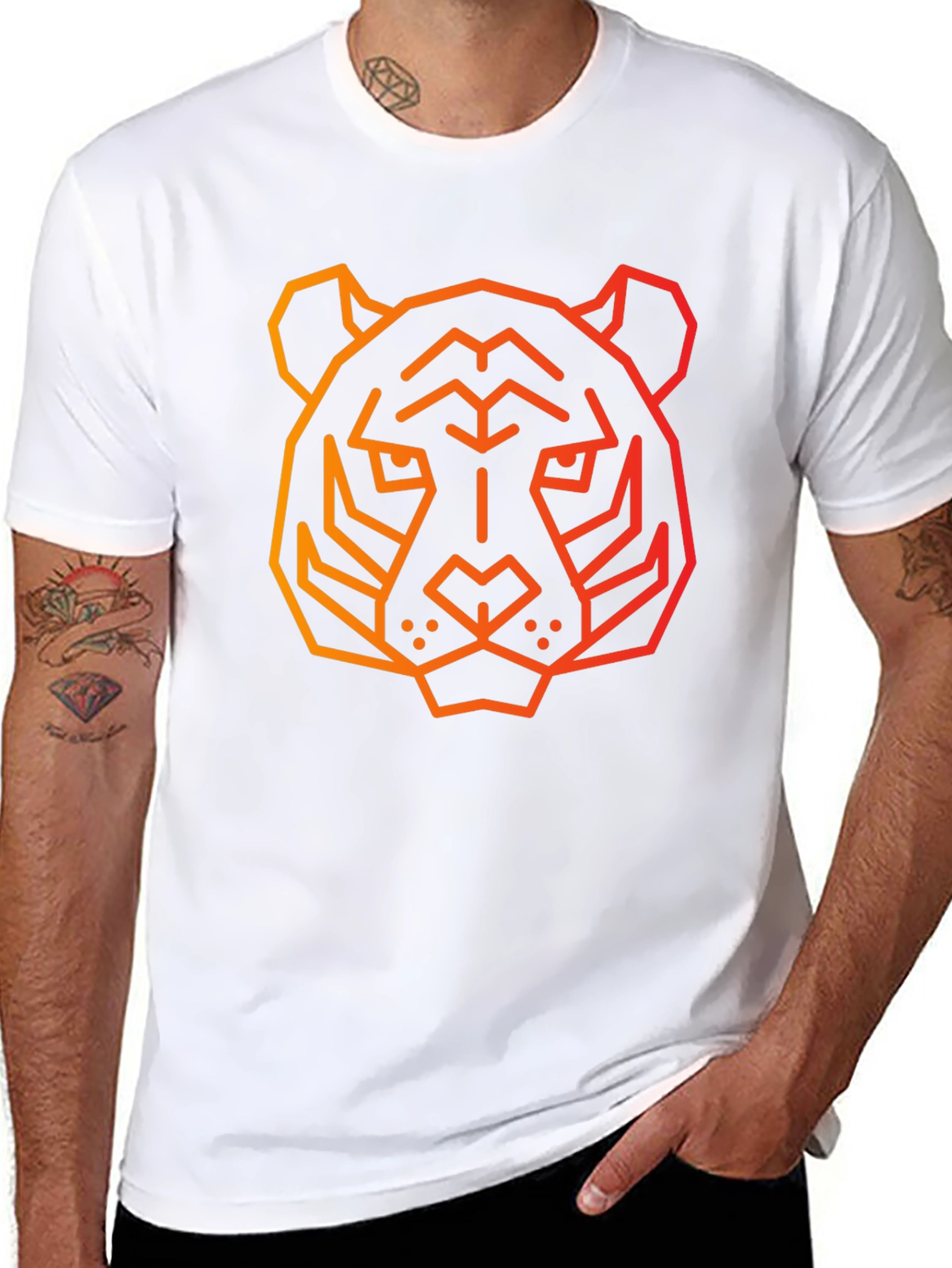 Geometric Tiger Graphic Tee - Black