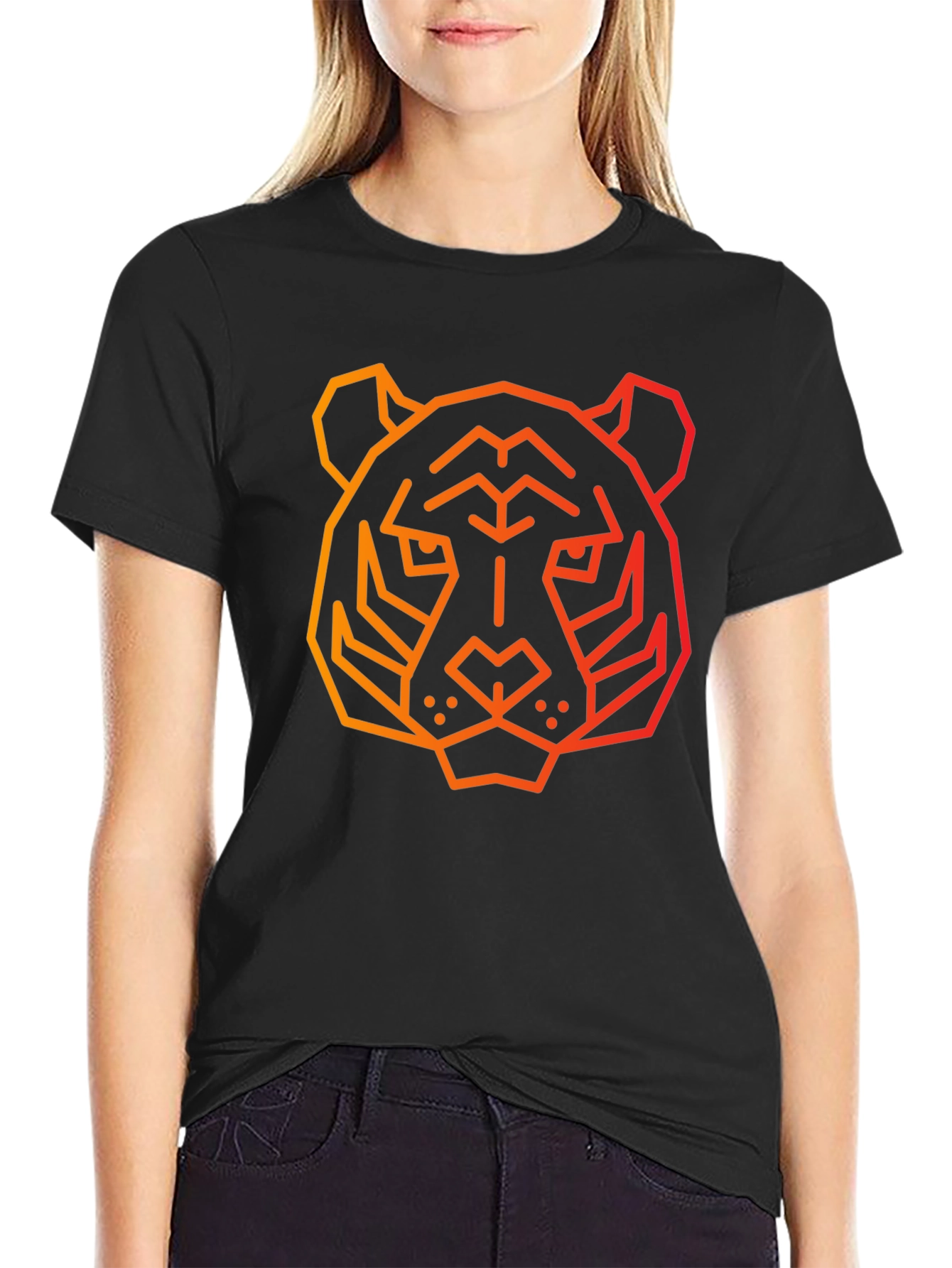 Geometric Tiger Graphic Tee - Black